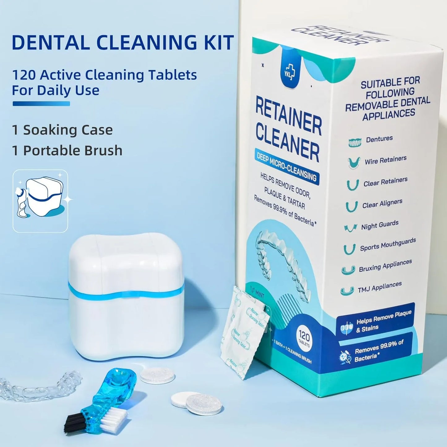 Kit Limpiador Retenedores Dentaduras Postizas 120 Tabletas Estuche Somos Importaciones Gold