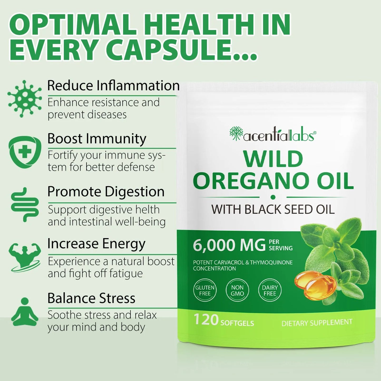 Capsulas De Aceite De Oregano Organico 120 Unidades 6000 Mg Con Aceite De Semilla Negra