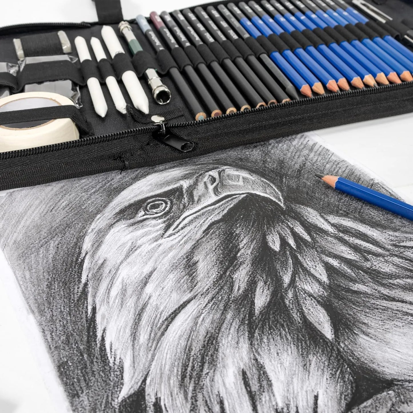 Kit Profesional 50 Piezas Dibujo Arte Lápices Acuarela Carbón Cuaderno Incluido