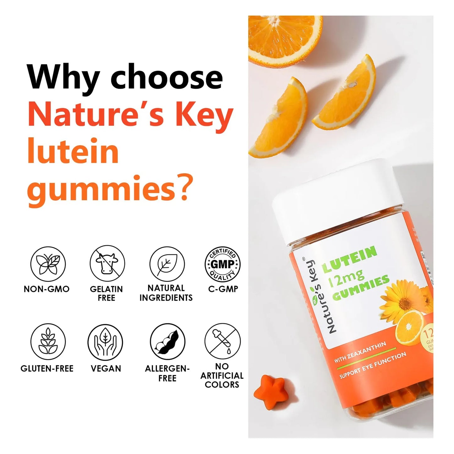 Gomitas De Luteina 12 Mg Con Zeaxantina Y Vitamina A Sabor Naranja 120 Unidades