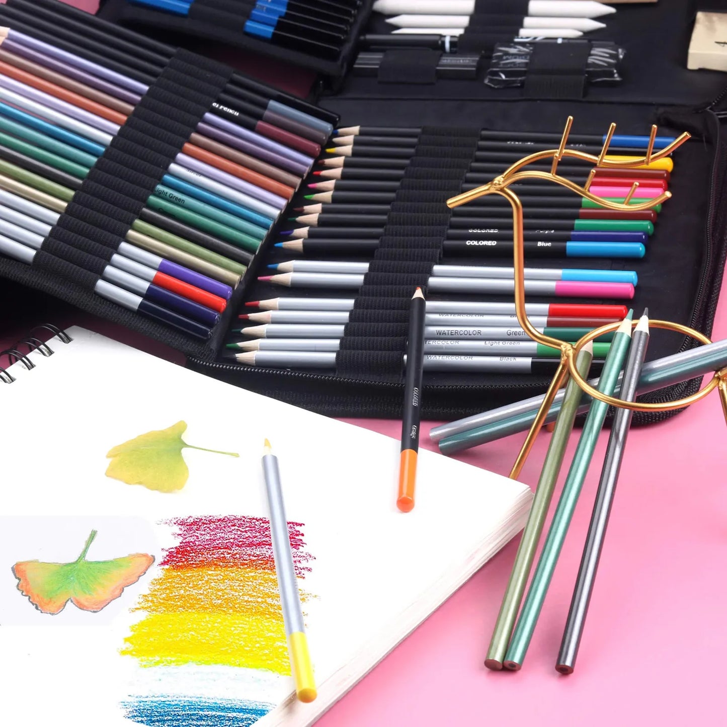 Kit De Dibujo Profesional 82 Piezas Con Cuaderno Y Accesorios