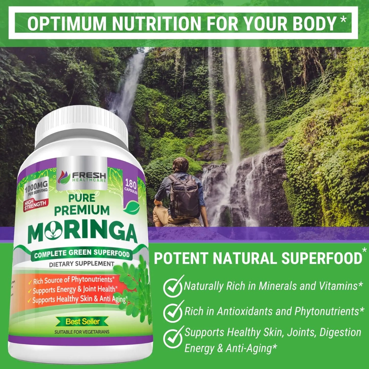 Moringa Organica En Polvo Fresh Healthcare 180 Capsulas Superalimento Premium