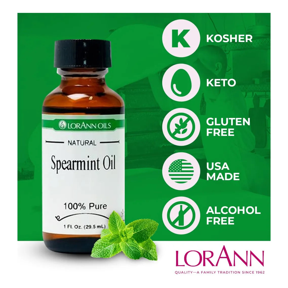Aceite Esencial De Menta Verde Natural LorAnn 4 Onzas Puro Y Super Concentrado Para Reposteria Y Aromaterapia