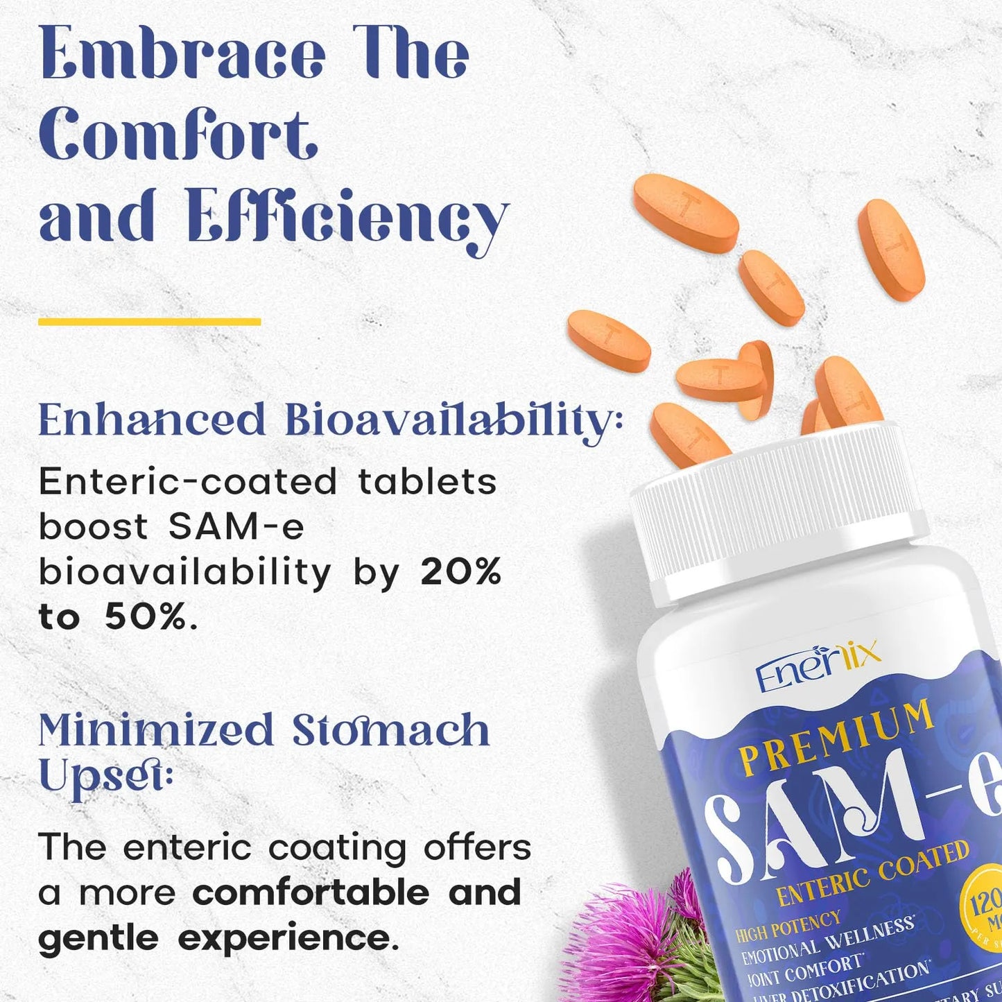 Suplemento SAM E 1200 Mg Para Cerebro Animo Articulaciones E Higado 60 Tabletas