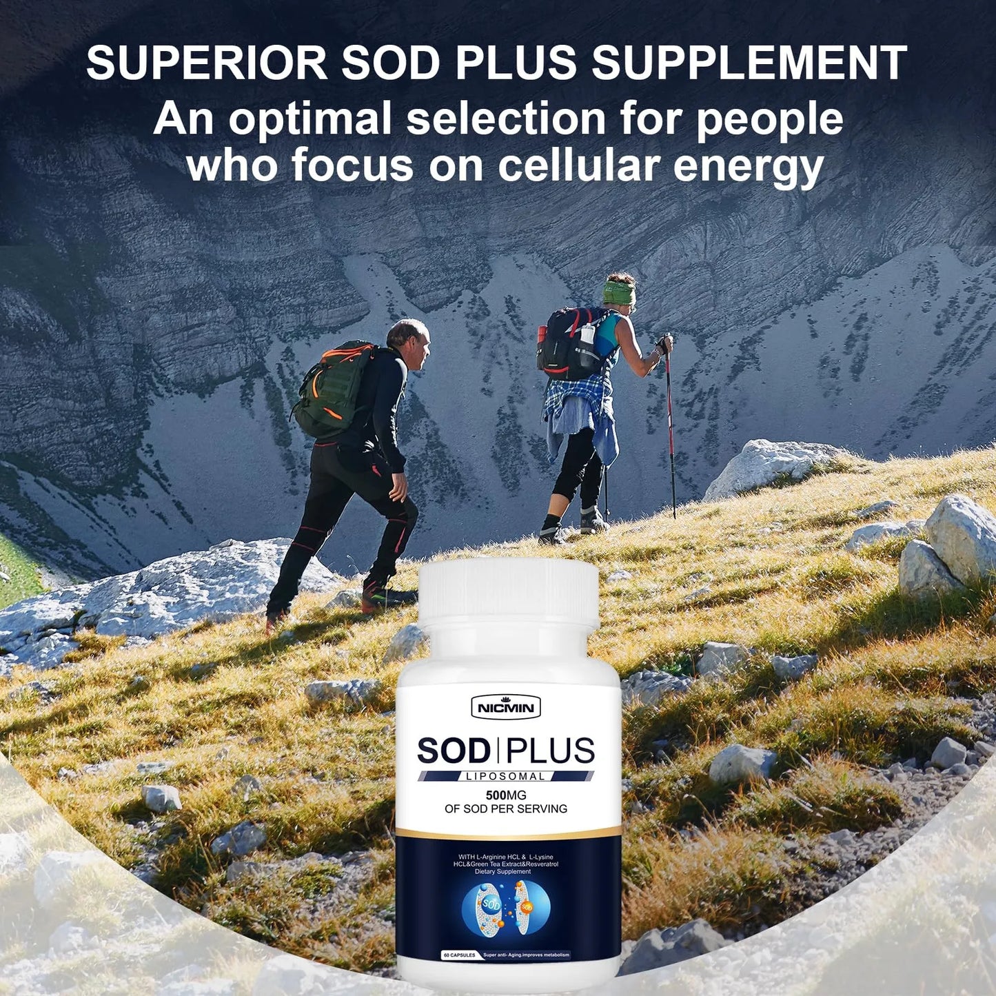 Suplemento Antioxidante SOD Plus 500 Mg Con Glutatión Liposomal Y Resveratrol Para Salud Celular