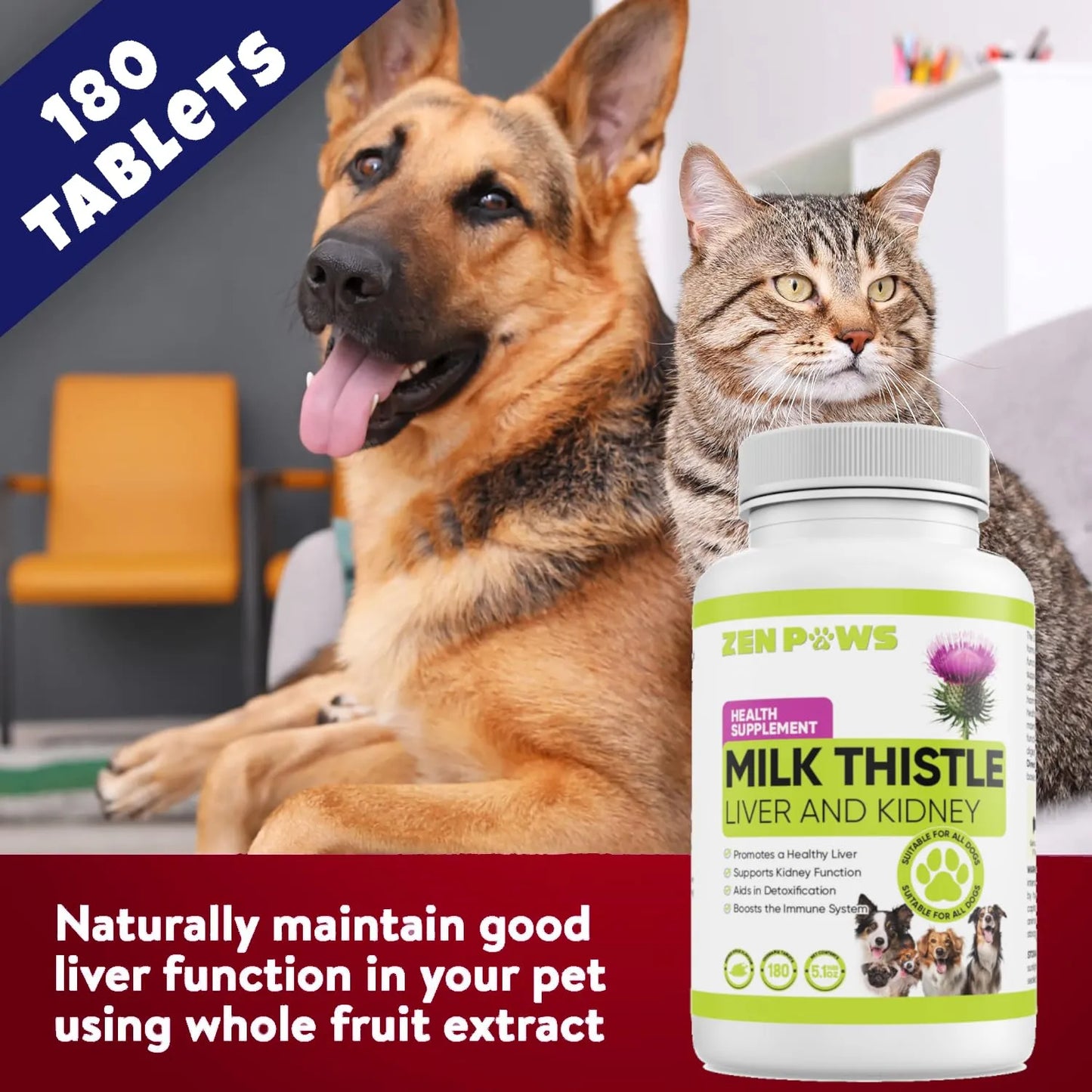 Cardo Mariano Para Perros 180 Tabletas Masticables Apoyo Hepático Y Renal