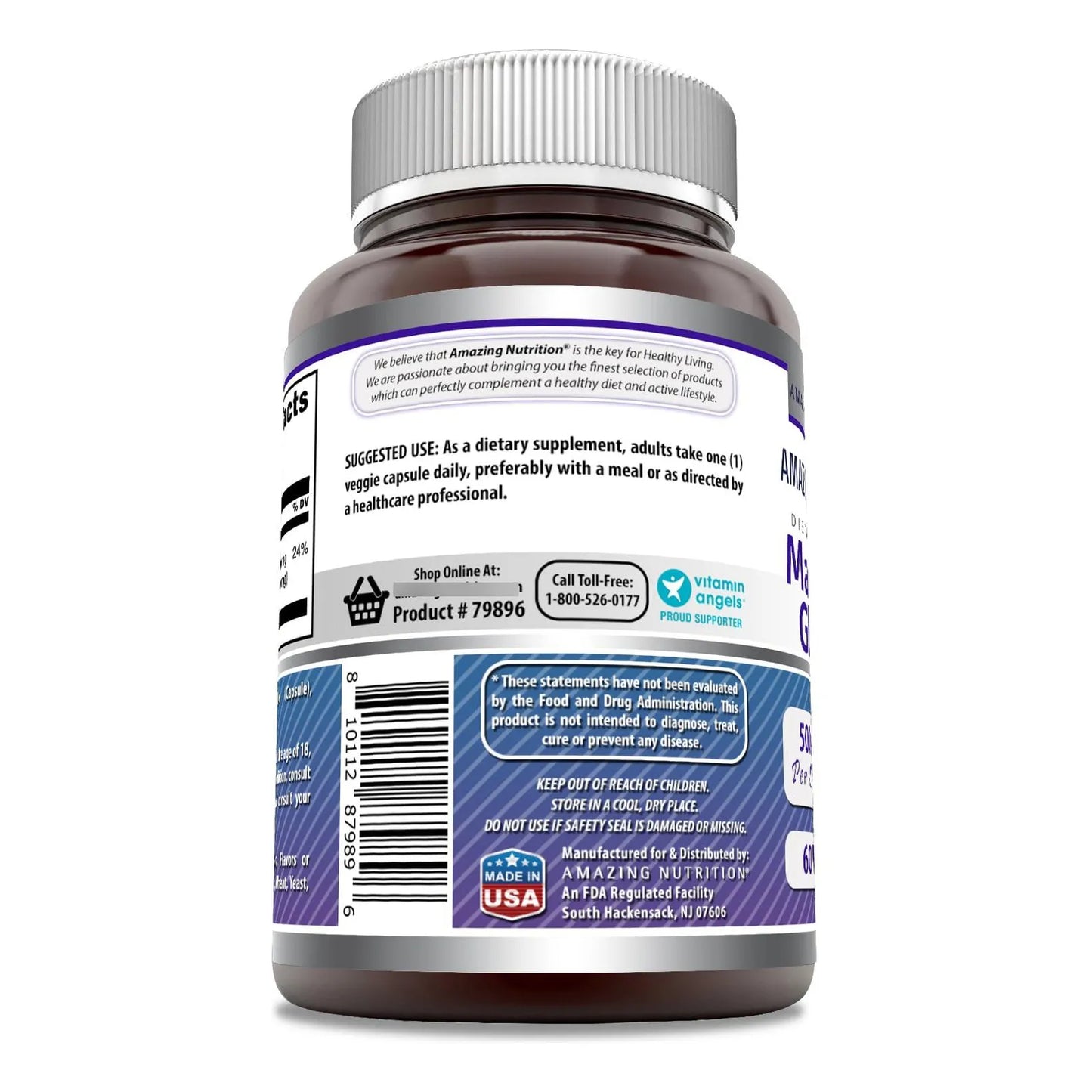Amazing Formulas Glicinato De Magnesio 500 Mg 60 Capsulas Vegetales Sin Gluten
