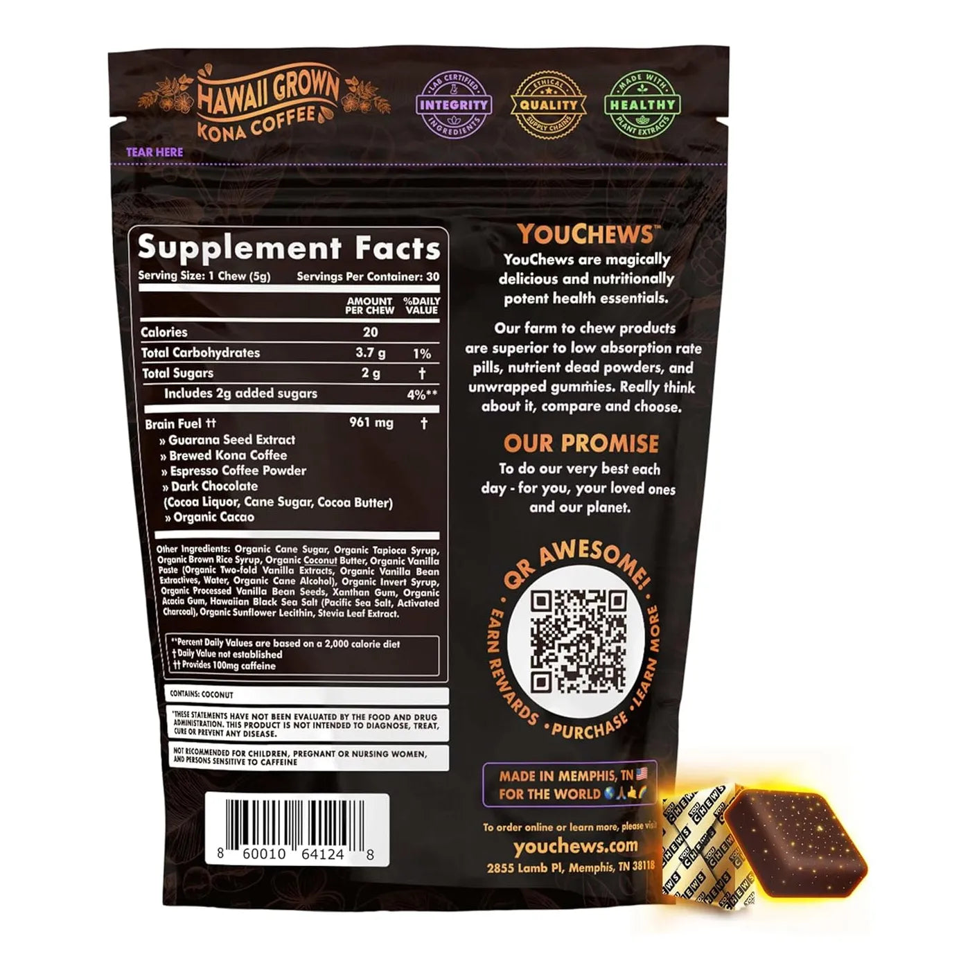 Masticables De Café Energéticos YouChews 100 Mg Cafeína Verde Orgánica