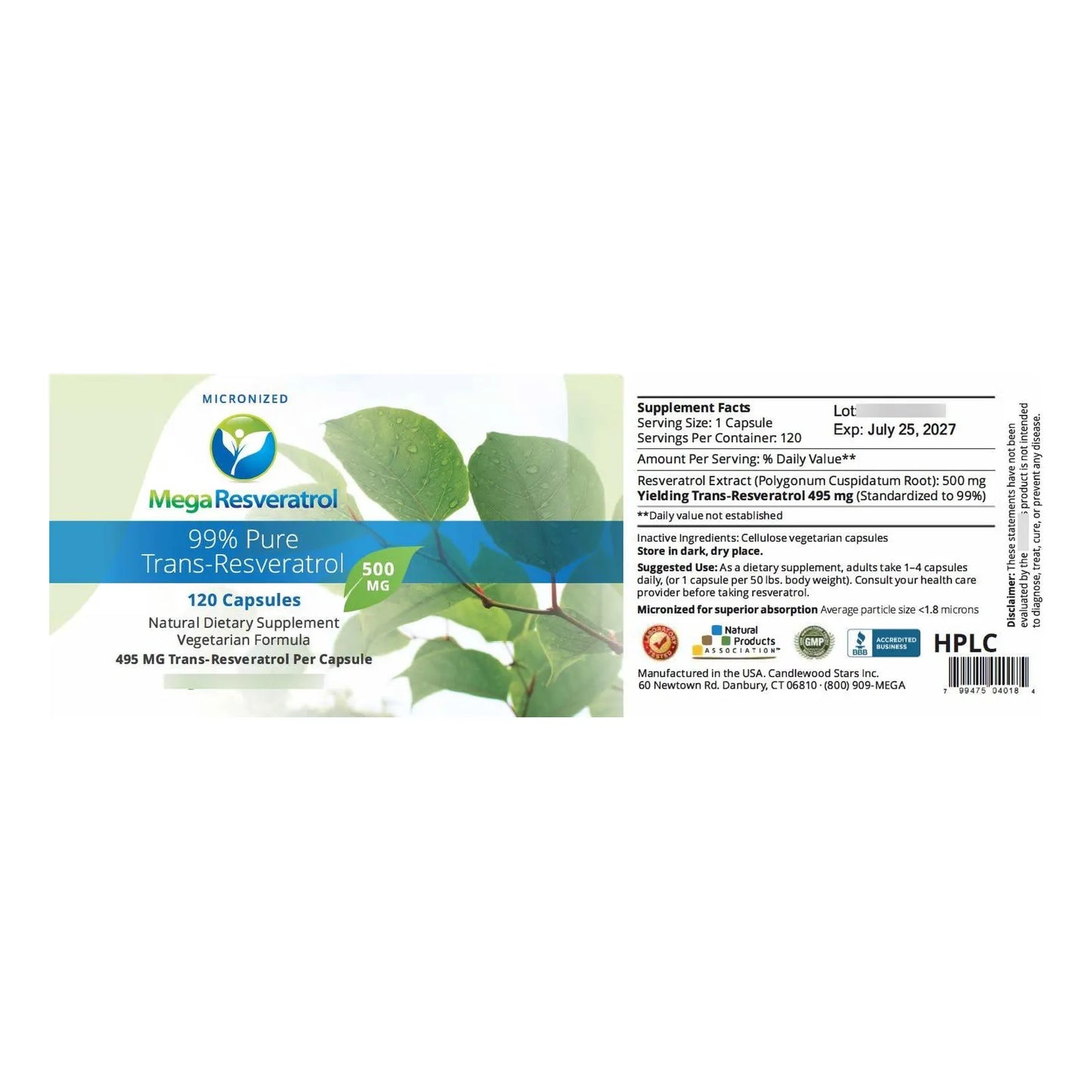 Resveratrol 500 Mg Grado Farmacéutico 120 Cápsulas Vegetales Puro Y Micronizado