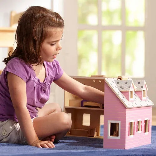 Casa Rosada Plegable Melissa Doug Casa Muñecas Madera Con Muebles Y Muñecas