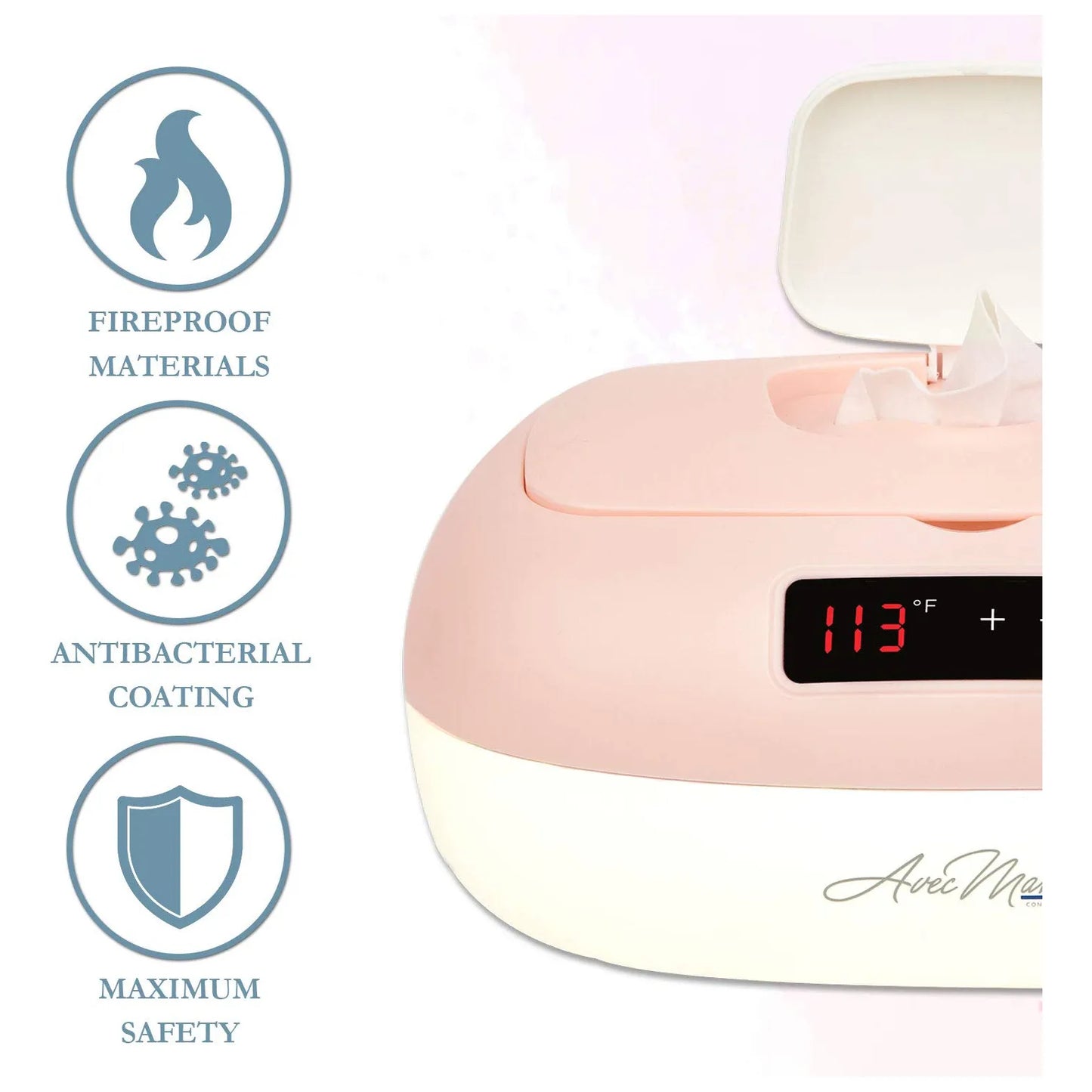 Calentador De Toallitas Bebé Avec Maman Caresse Rosa Calor Ajustable Digital