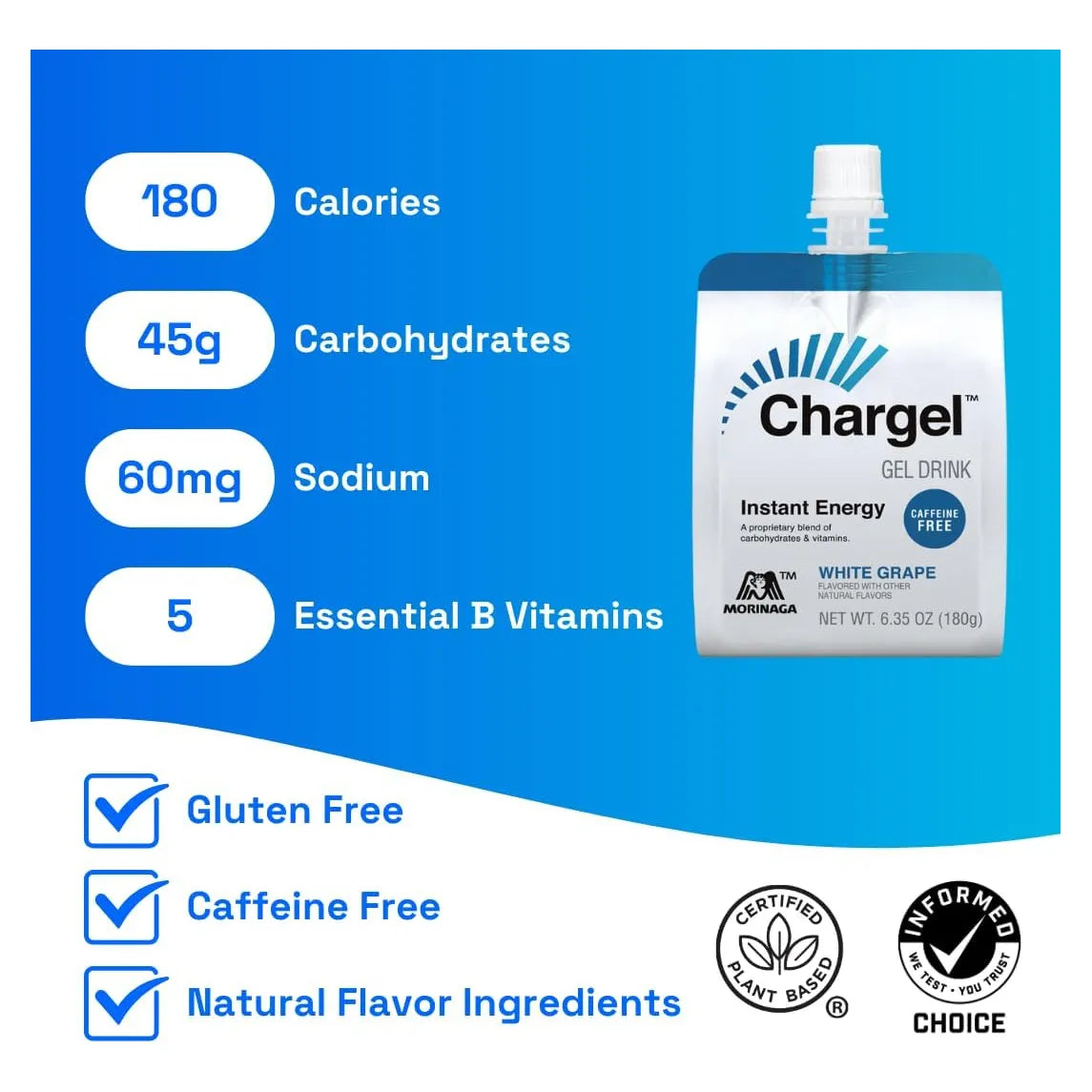 Gel Energético Sabor Uva Blanca Sin Cafeína Para Deportistas