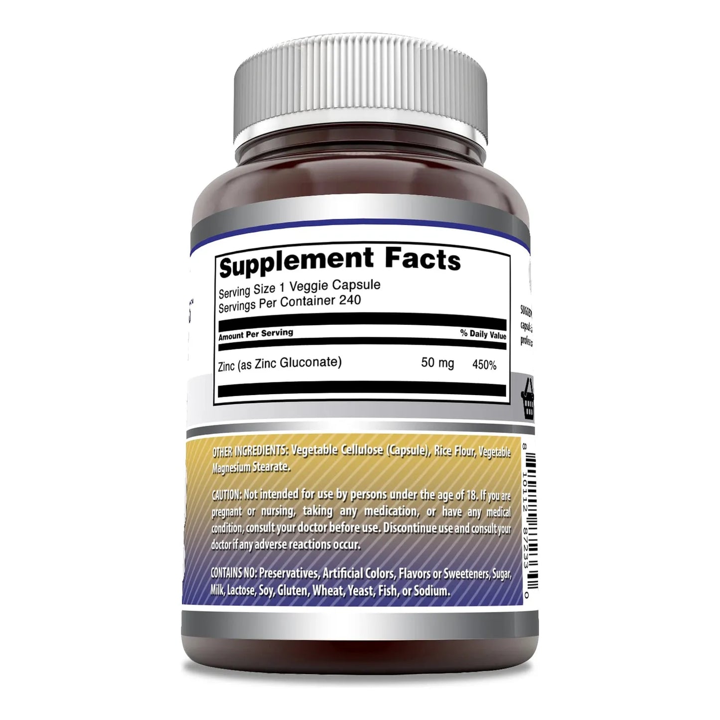Gluconato De Zinc 50 Mg 240 Capsulas Vegetales Sin Gluten Y Sin Omg