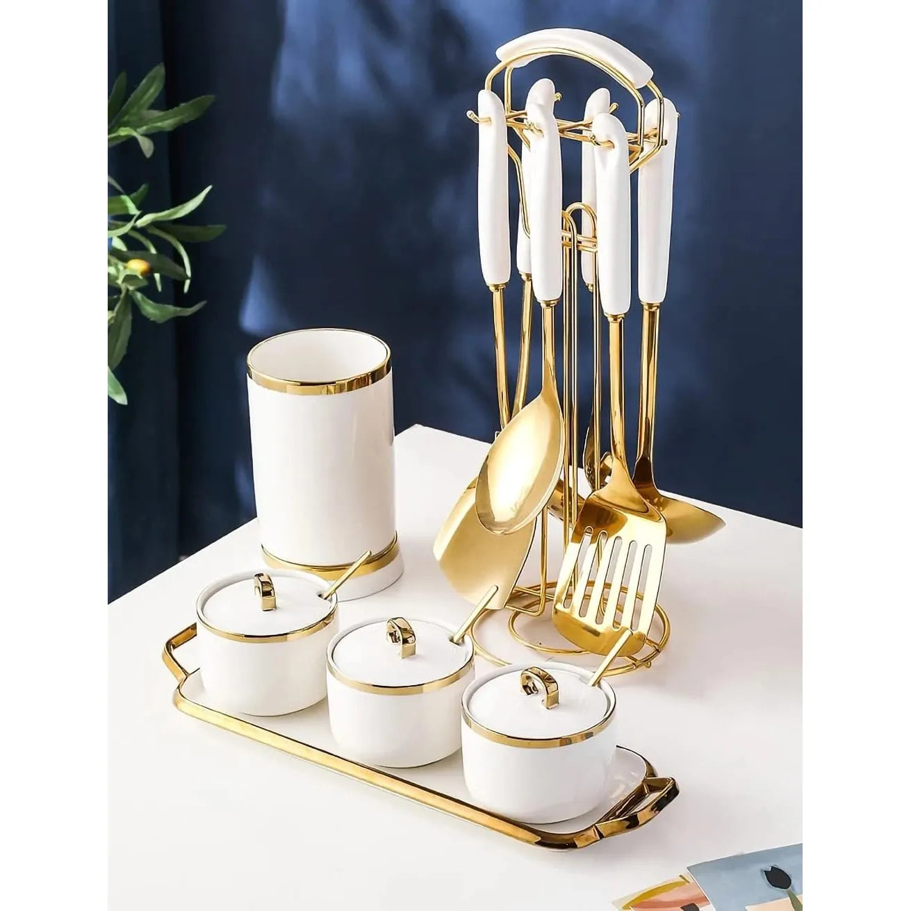 Juego De Utensilios De Cocina Aquax Acero Inoxidable 7 Piezas Con Estante
