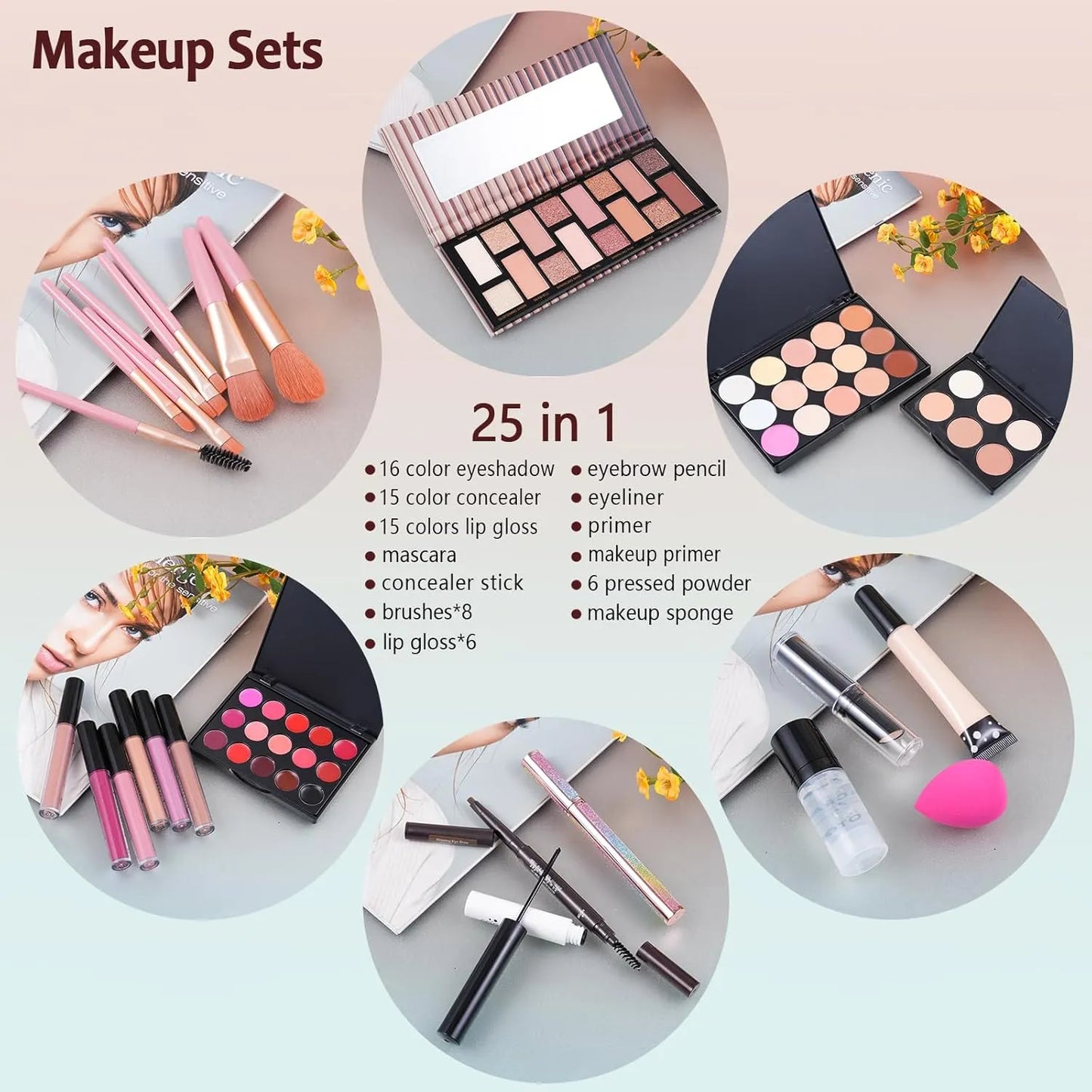Kit Completo De Maquillaje 40 Sombras Labiales Y Brochas Regalo Ideal