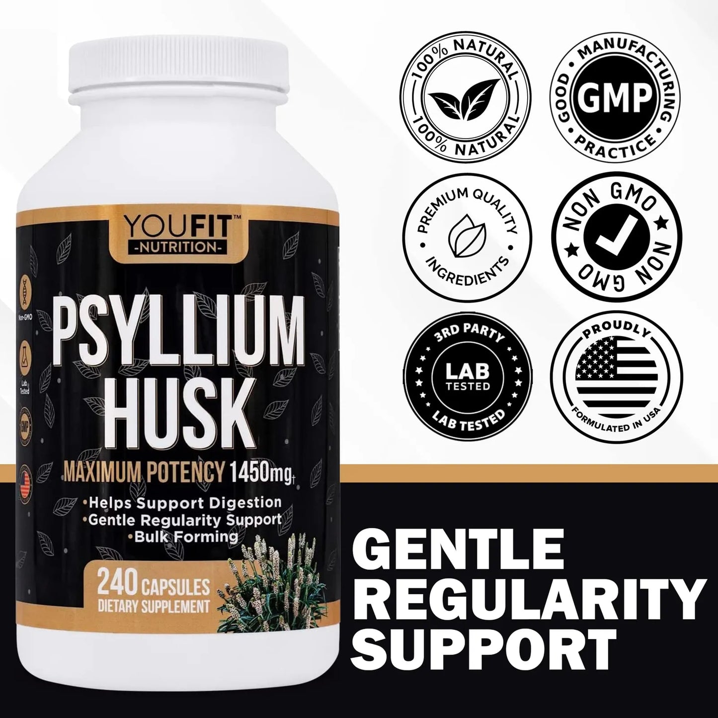 Capsulas De Psyllium 1450 Mg Fibra Soluble Natural Salud Intestinal Regularidad