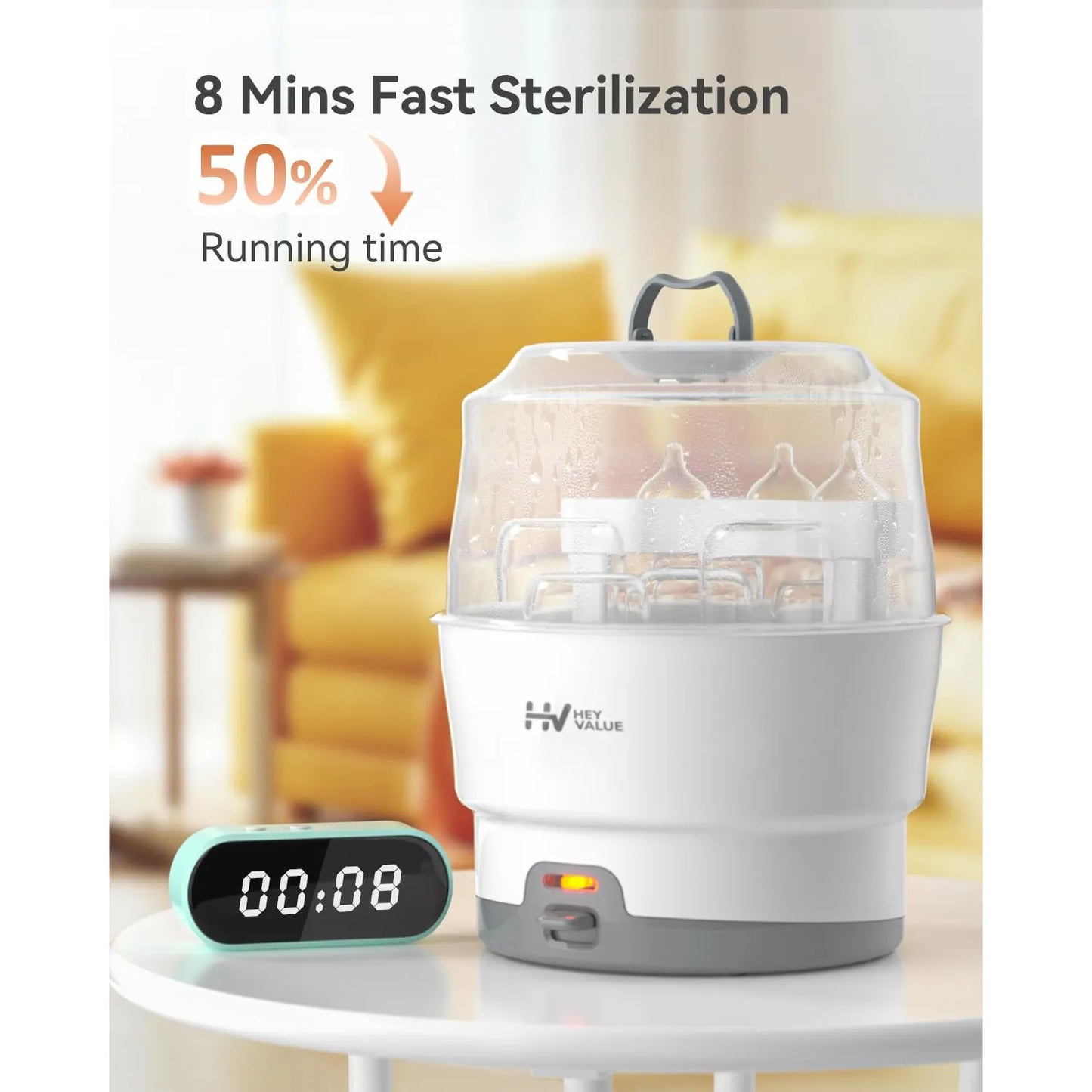 Esterilizador Eléctrico Biberones HEYVALUE Elimina 99.9 Bacterias En 6 Minutos