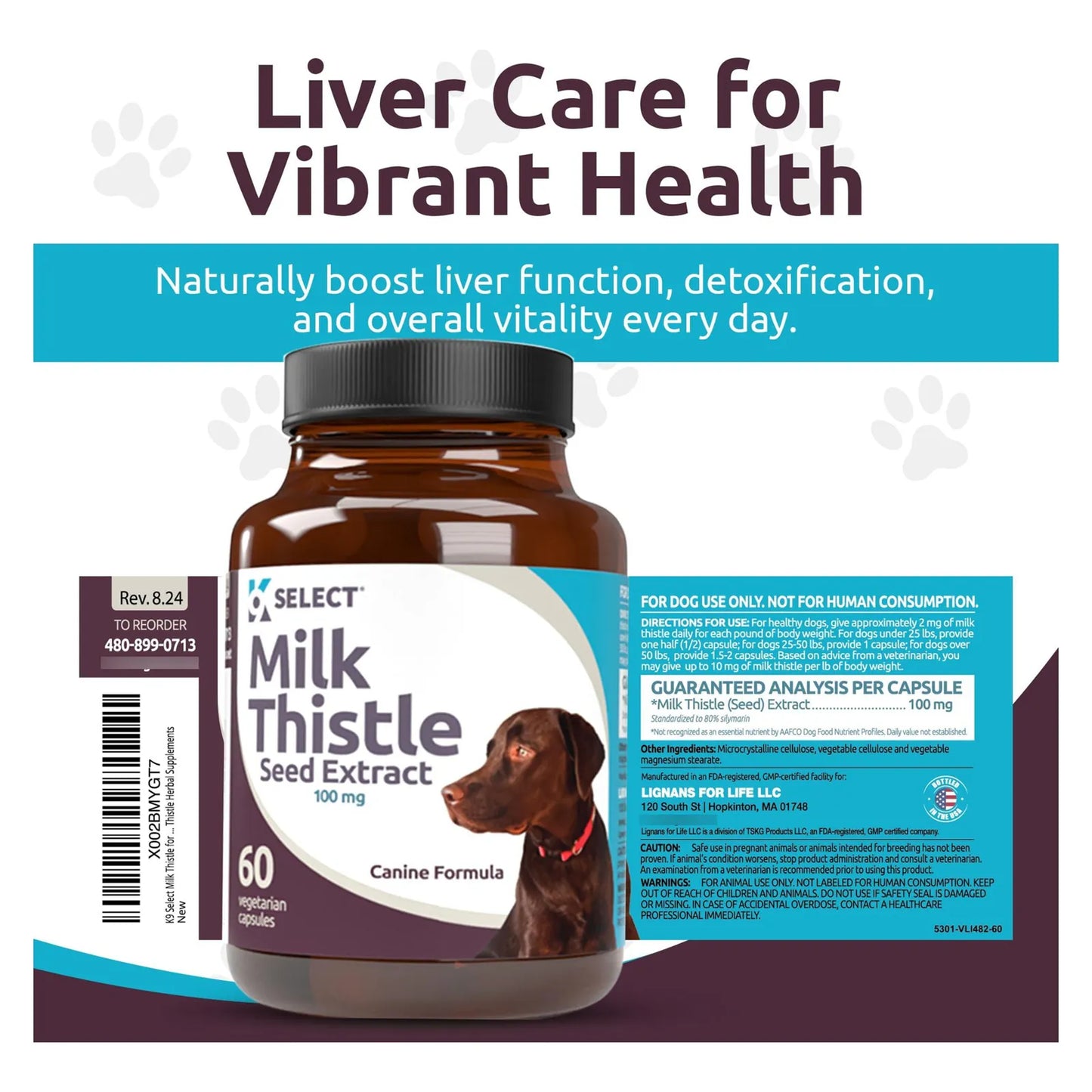 Cardo Mariano Para Perros 100 Mg 60 Cápsulas Salud Hepática Canina