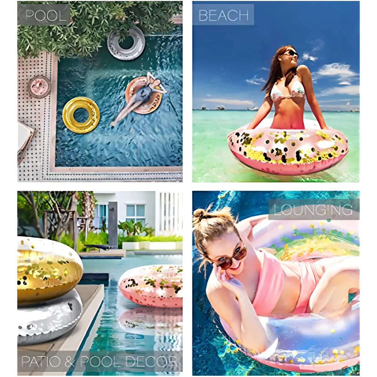Flotador Inflable Rosa Dorado Con Confeti Jumbo Para Fiestas En Piscina