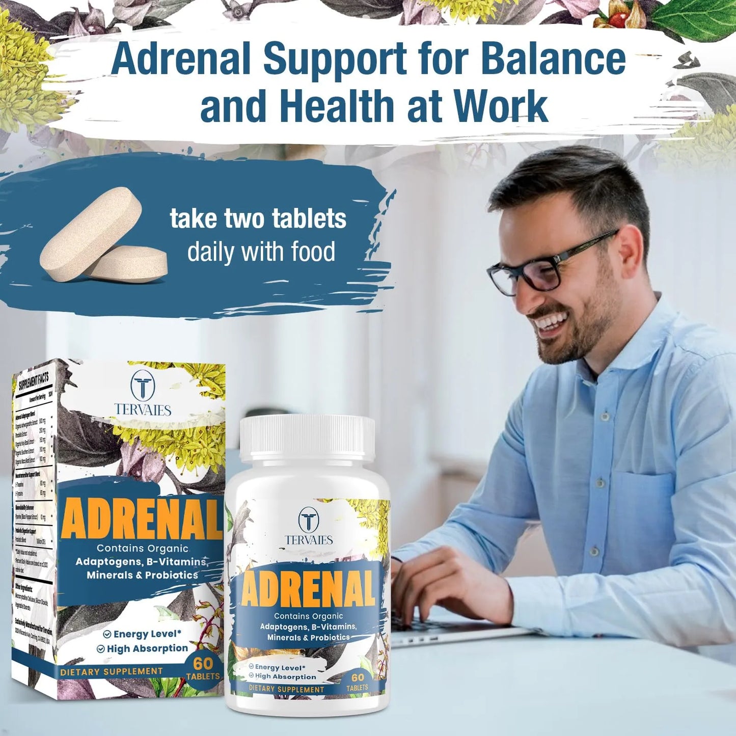 Suplemento Adaptogeno Rhodiola Ashwagandha Soporte Suprarrenal Energia 120 Caps