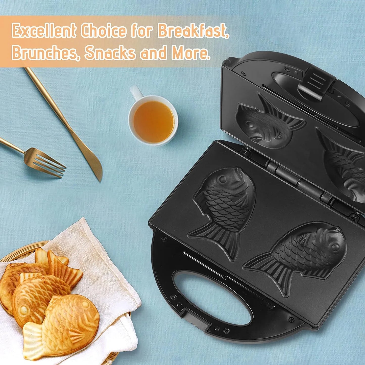 Máquina De Taiyaki Gofres Pescado Antiadherente Cocina Rápida Y Fácil