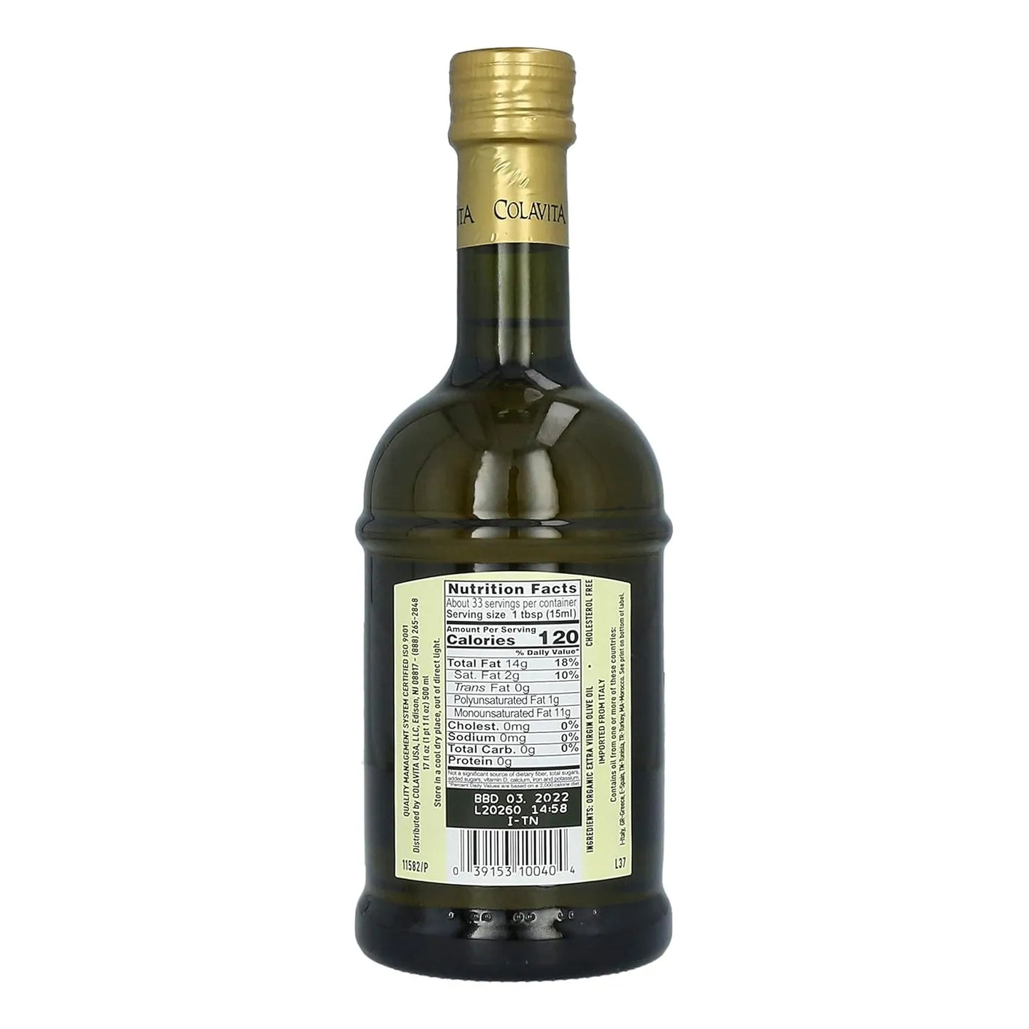 Aceite De Oliva Virgen Extra Orgánico Colavita 500 Ml 100 Natural Prensado En Frio