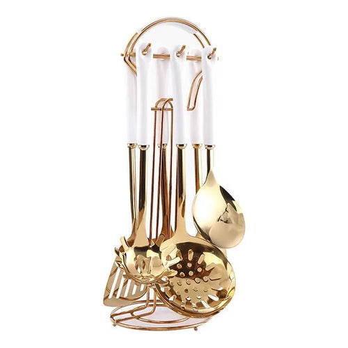 Juego De Utensilios De Cocina Aquax Acero Inoxidable 7 Piezas Con Estante