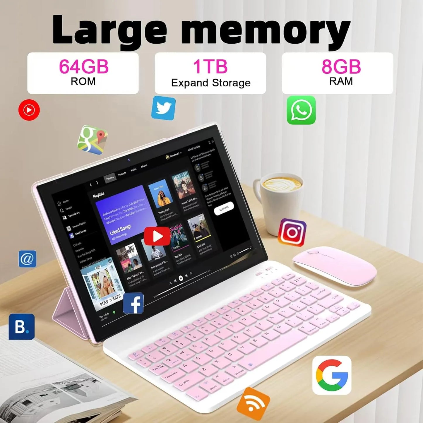 Tablet 10 PuLG 8GB RAM 64GB ROM Teclado Mouse Lápiz Android 14 Pantalla HD