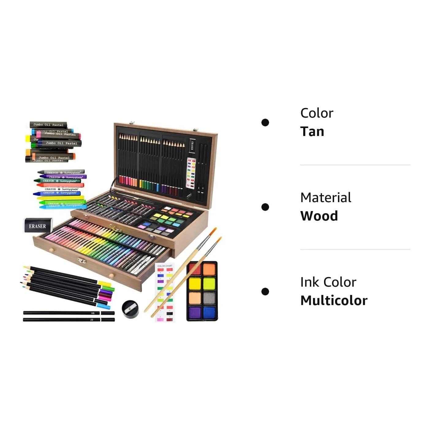 Juego De Arte De Lujo 145 Piezas Caja Madera Kit Dibujo Y Pintura Completo