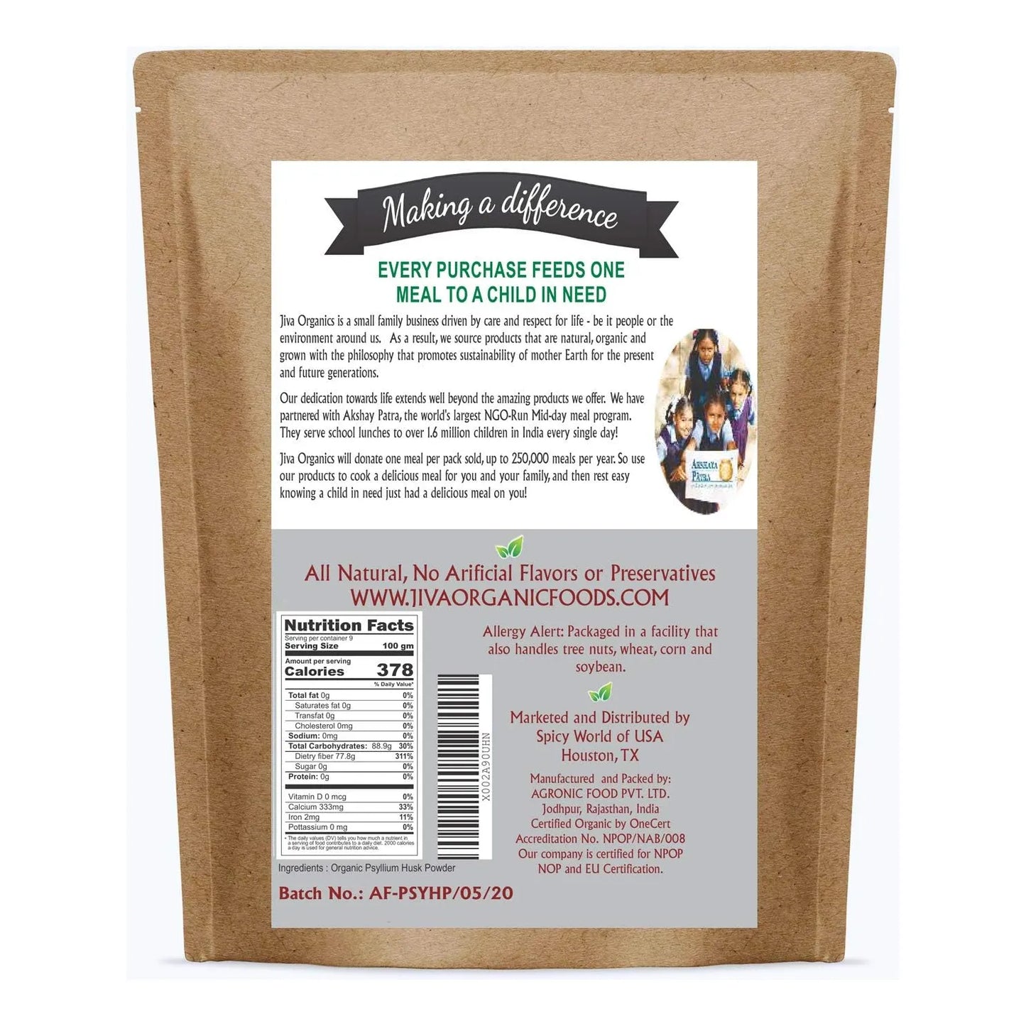 Polvo De Cascara De Psyllium 794g Fibra Fina Keto Sin Gluten Organico
