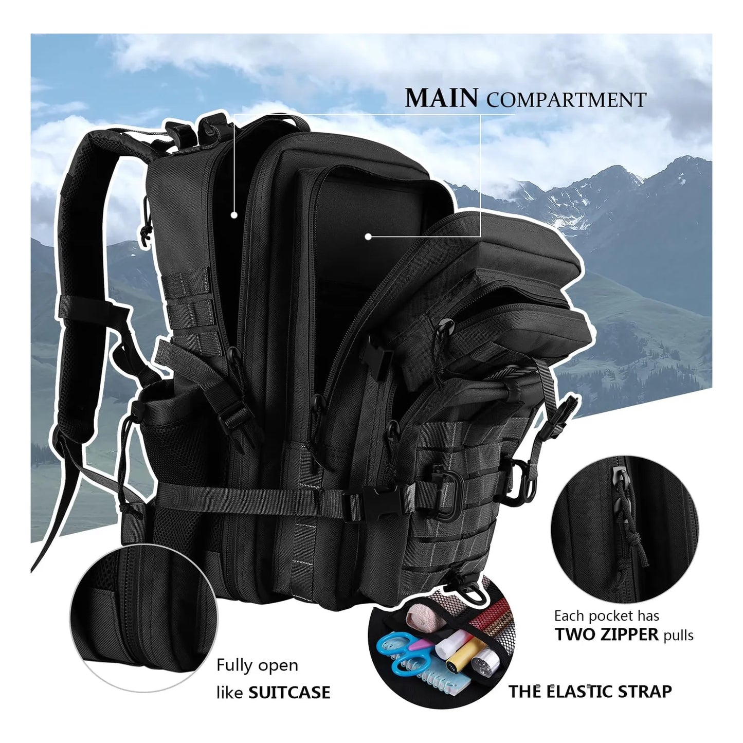 Mochila Táctica Militar 45L Resistente Al Agua Con Sistema MOLLE Y Compartimento Hidratación