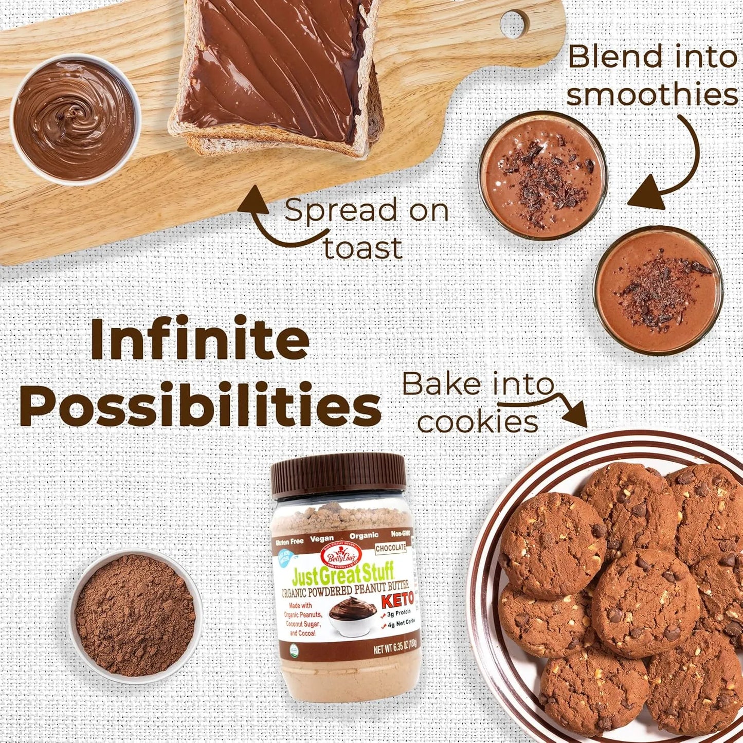 Betty Lous Mantequilla De Maní De Chocolate 100 Orgánico En Polvo Sin Gluten Vegana