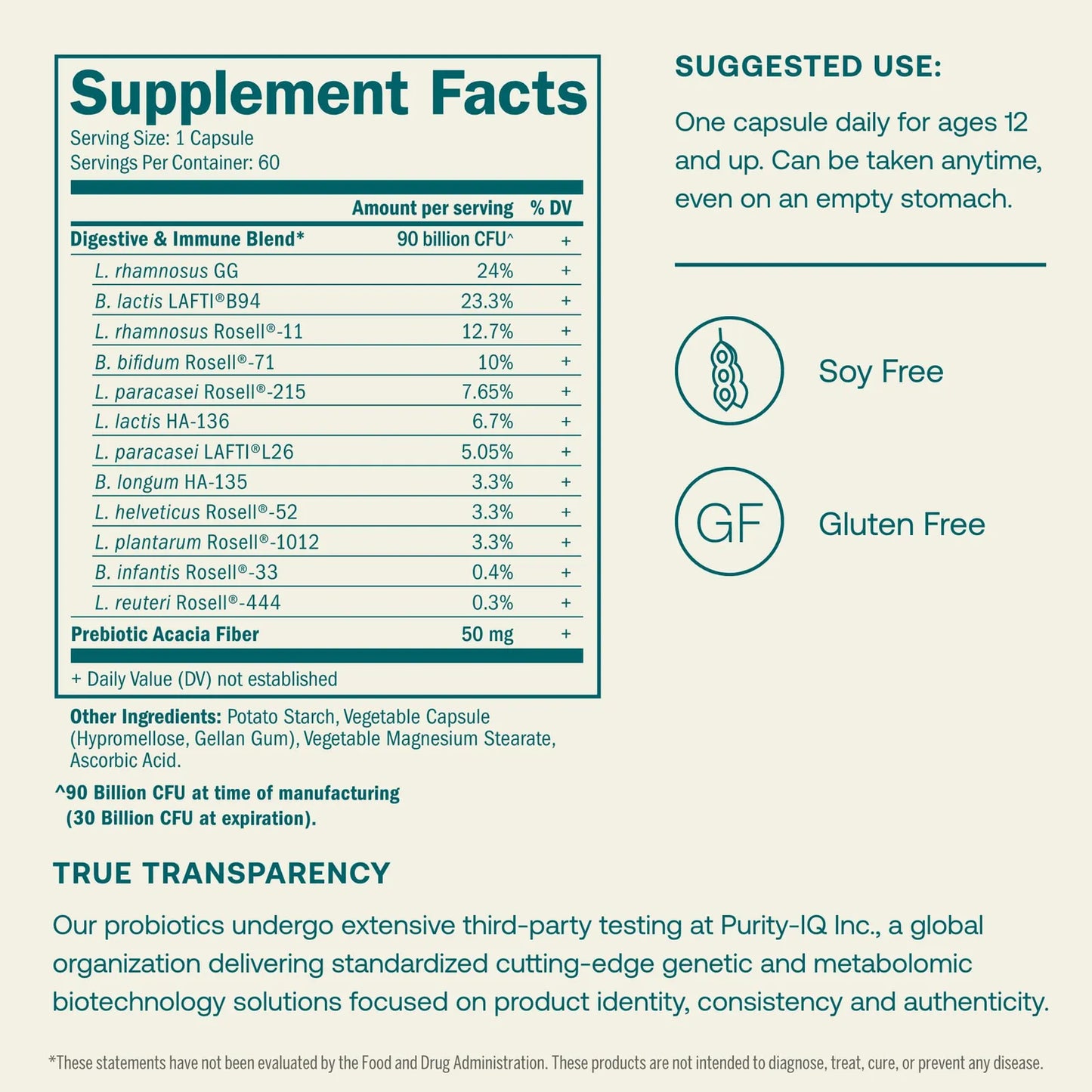 One Daily Probiotic 60 Capsulas Salud Intestinal Fibra Prebiotica Sin Gluten