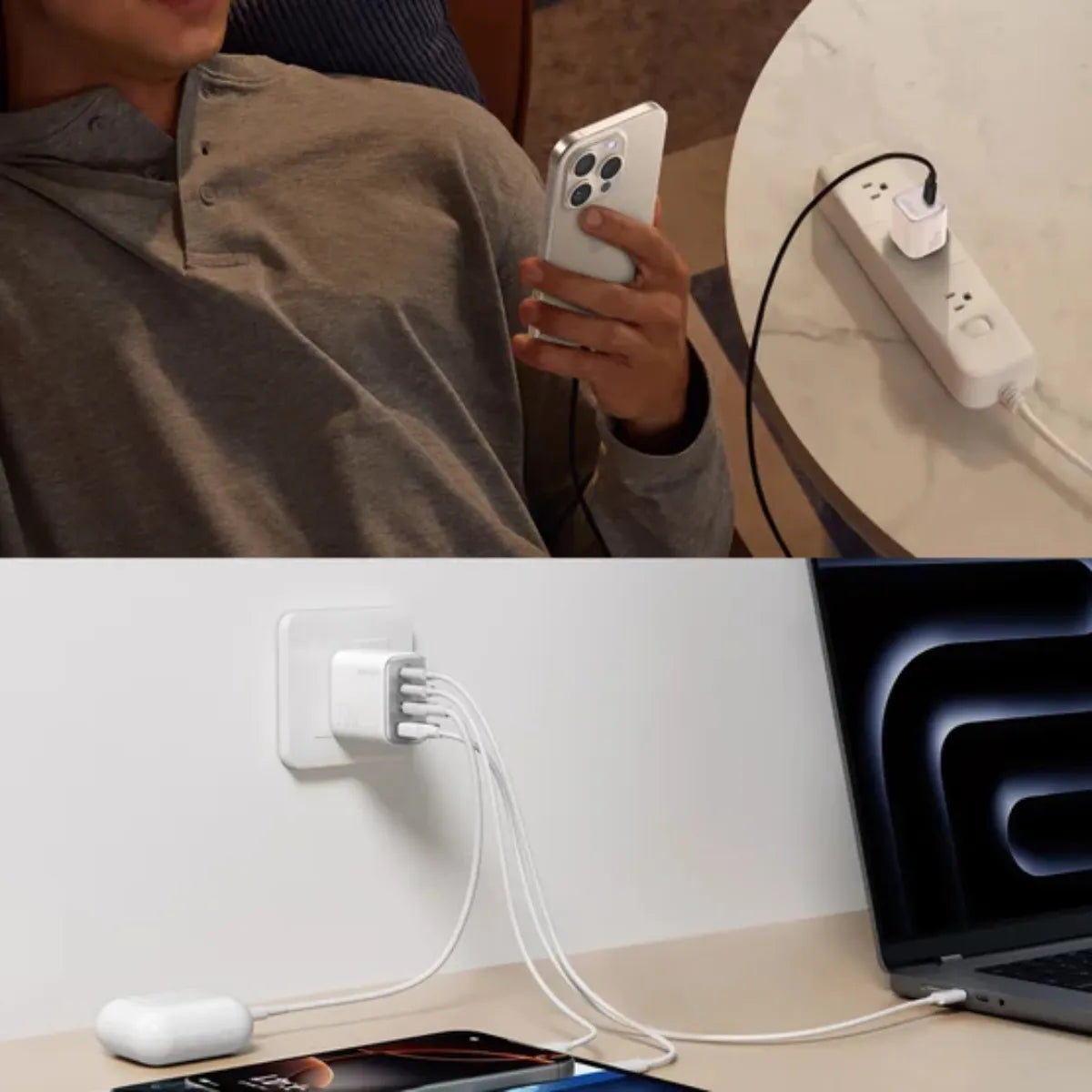 Cargador Anker 70w 30w Gan Con Cables Usb C Alta Potencia Blanco - Imagen 4