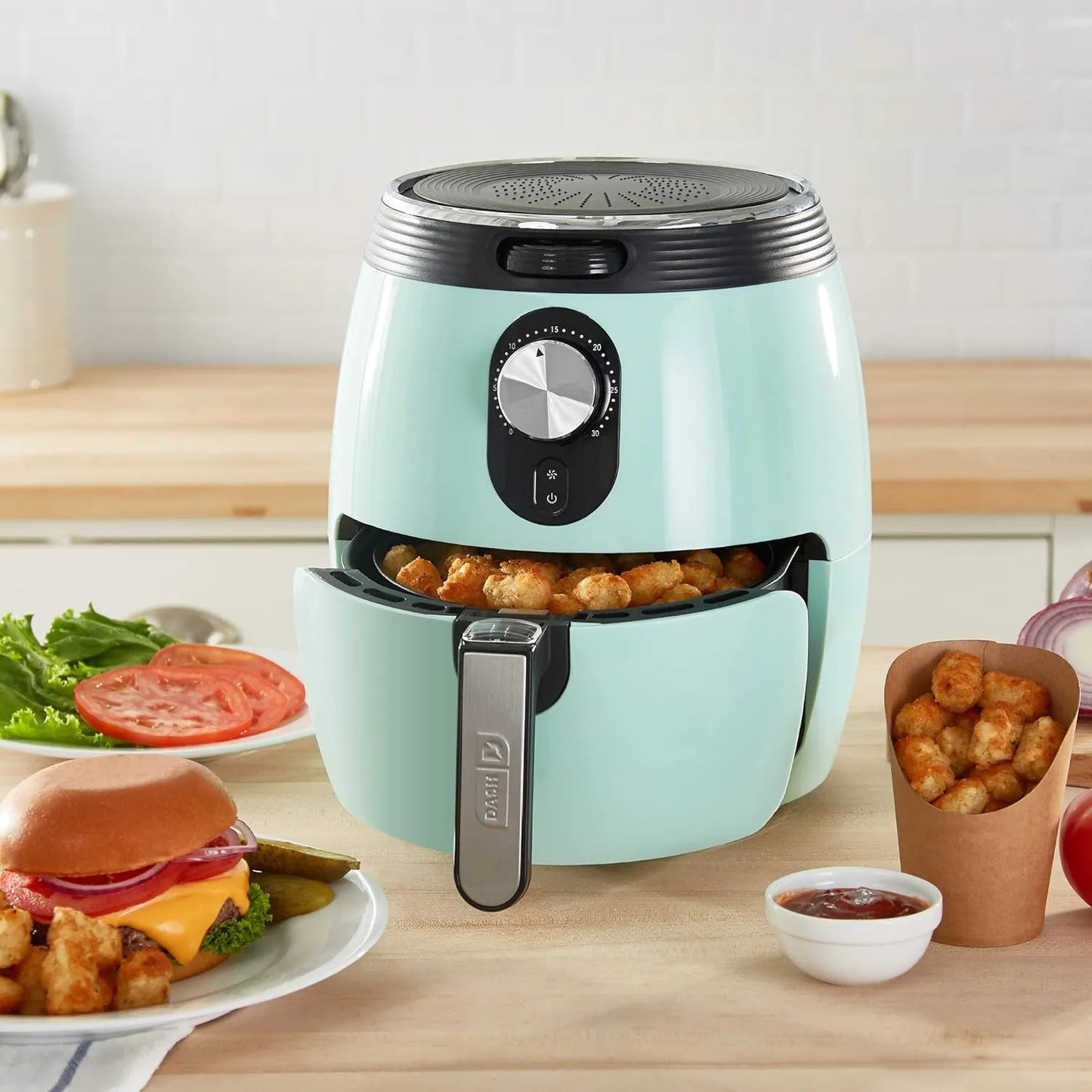 Freidora De Aire Eléctrica Dash Deluxe 3Qt Ahorra 80% Grasa Cocina Saludable