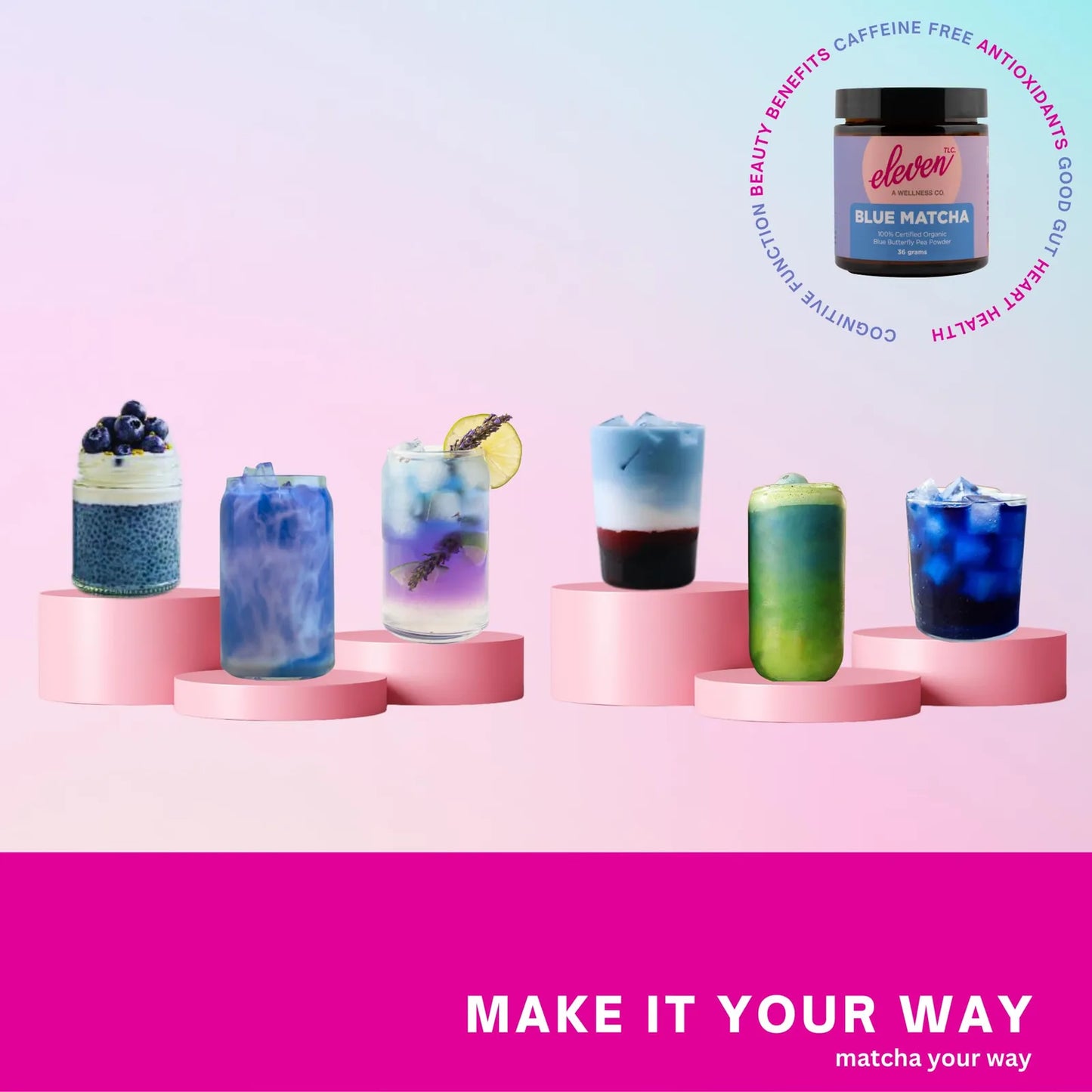 Polvo De Matcha Azul Orgánico Con Flor De Guisante Mariposa Antioxidante
