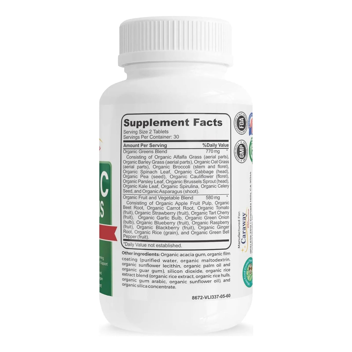 Complejo Orgánico Superalimentos Vitaminas Verdes 1350 Mg 60 Tabletas