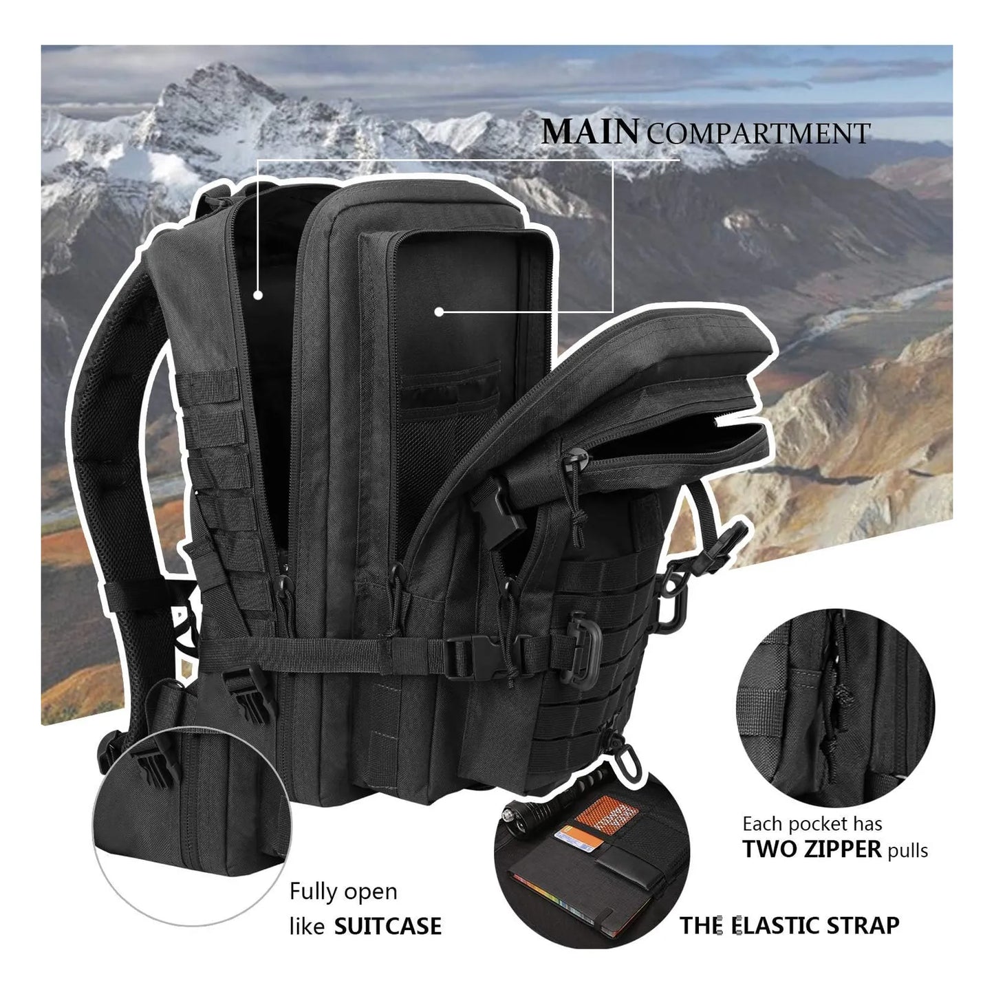 Mochila Táctica Militar Hannibal Tactical 36L Resistente Al Agua Sistema Molle