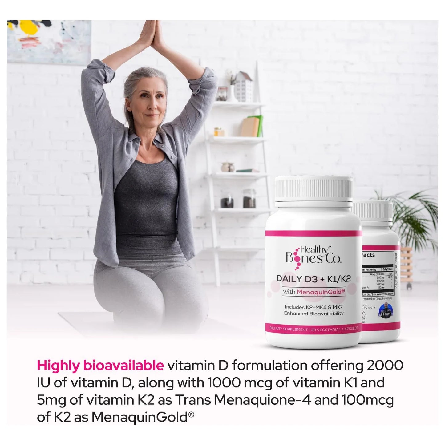 Vitamina D3 2000 Ui Con K1 Y K2 30 Cápsulas Huesos Fuertes E Inmunidad
