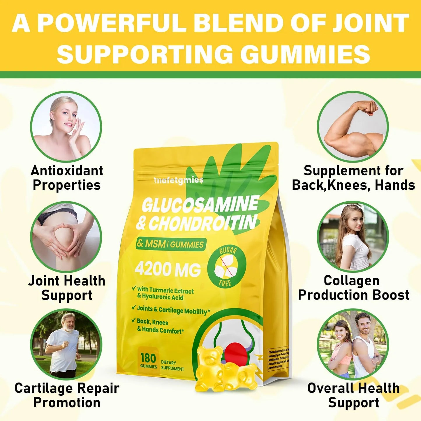 Gomitas De Condroitina Y Glucosamina 180 Unidades Sabor Piña
