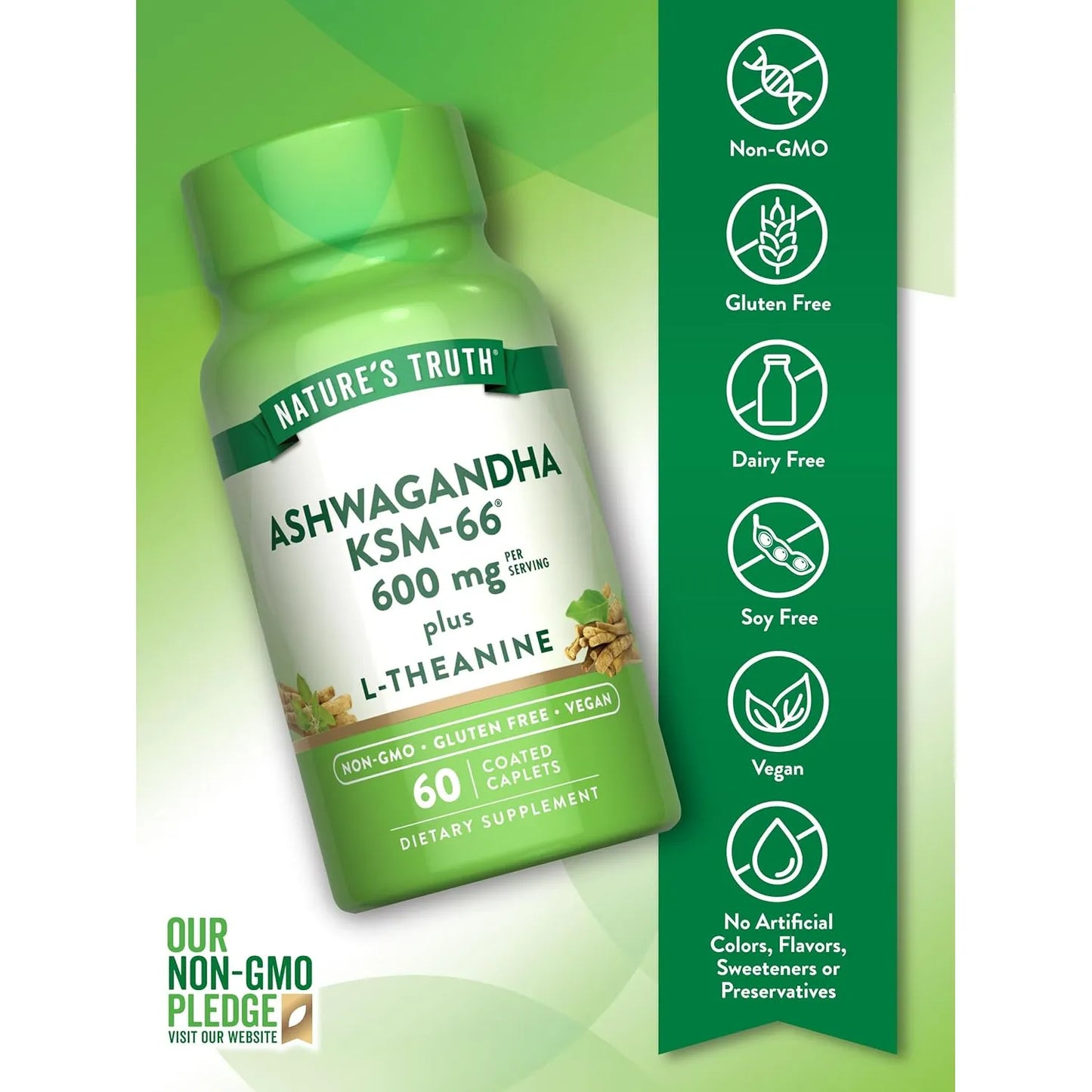 Natures Truth Ksm66 Ashwagandha Con L Theanine 60 Caplets Sin Sabor - Imagen 4