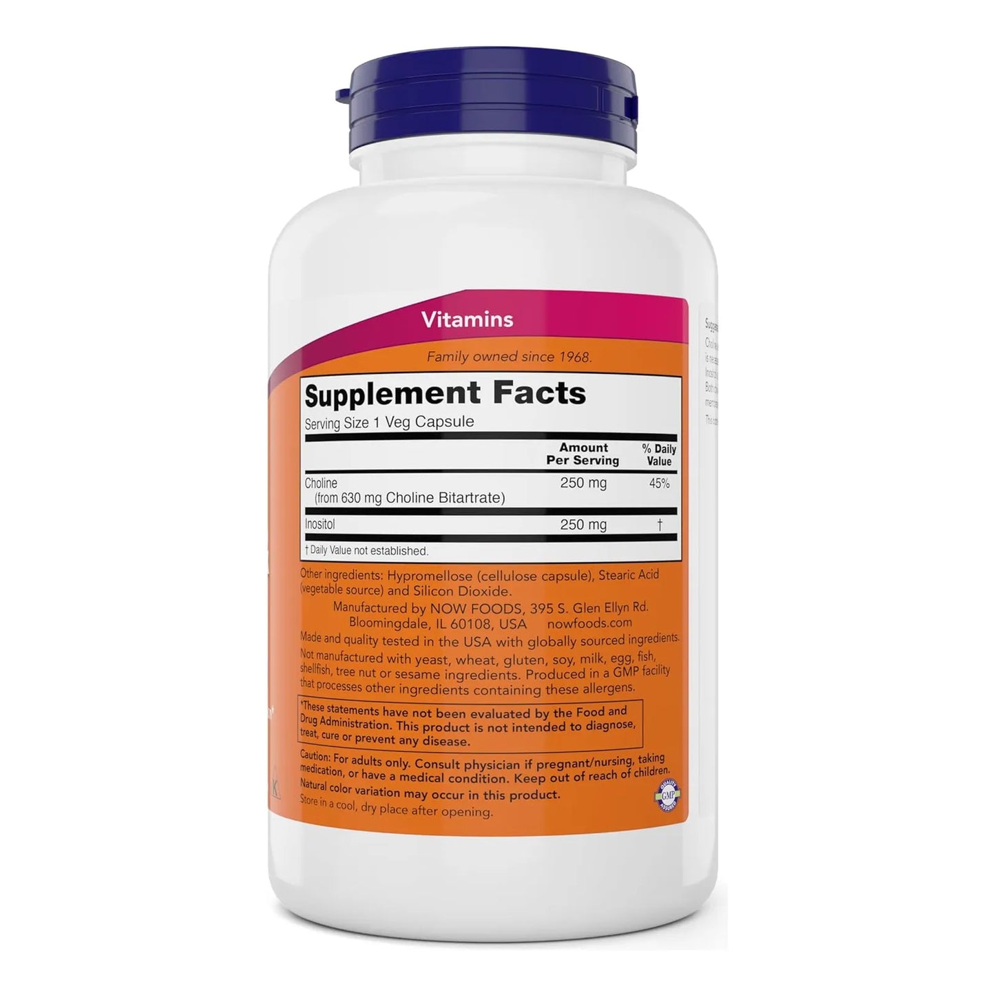 Cholina E Inositol 180 Cápsulas Vegetales Paquete Doble NOW Suplemento Cognitivo
