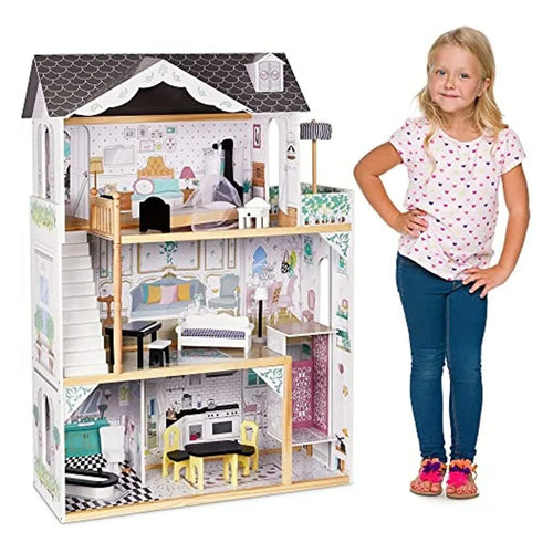 Casa De Muñecas De Madera Para Niños Lil Jumbl Con Ascensor Y Diseño Alfanumérico
