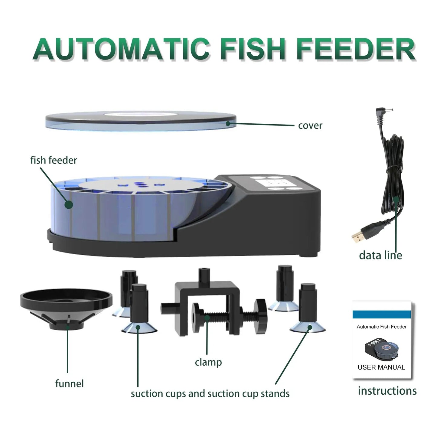 Alimentador Automático De Peces 60 Ml Dispensador Recargable USB Temporizador LCD