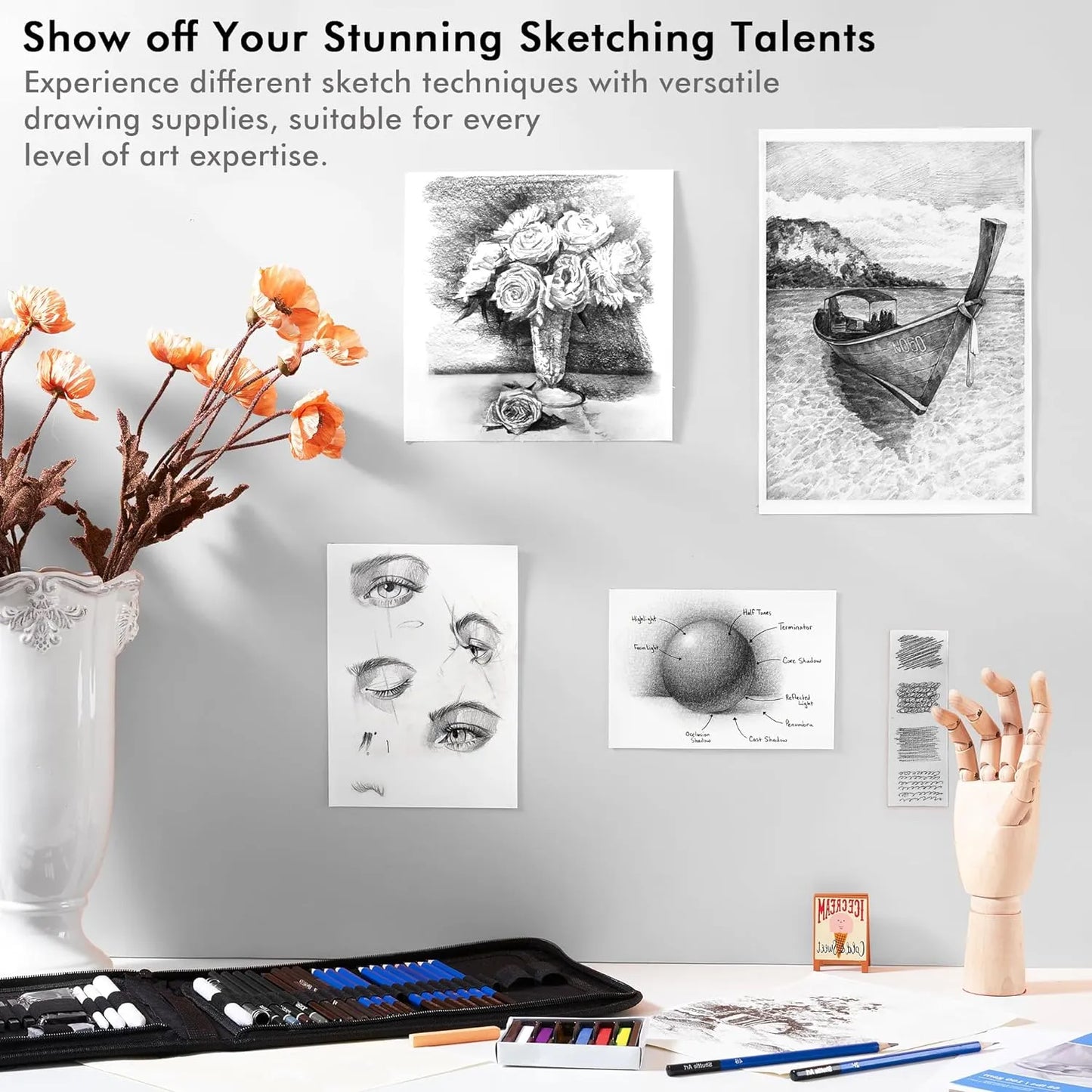 Kit De Lapices De Dibujo Profesional 52 Piezas Estuche Portatil Con Accesorios