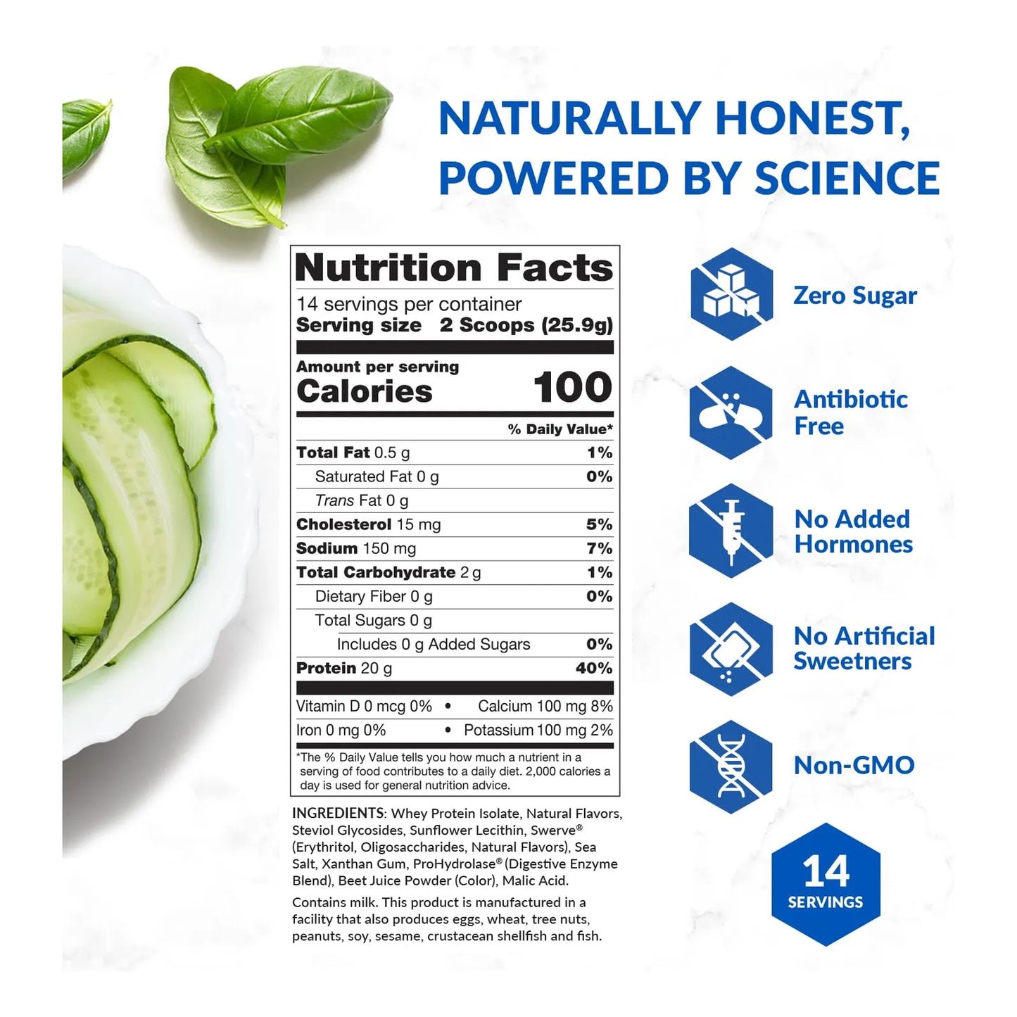 Proteina Aislada Suero Pasto 20G 100Cal Enzimas Digestivas Sin OMG Sin Gluten