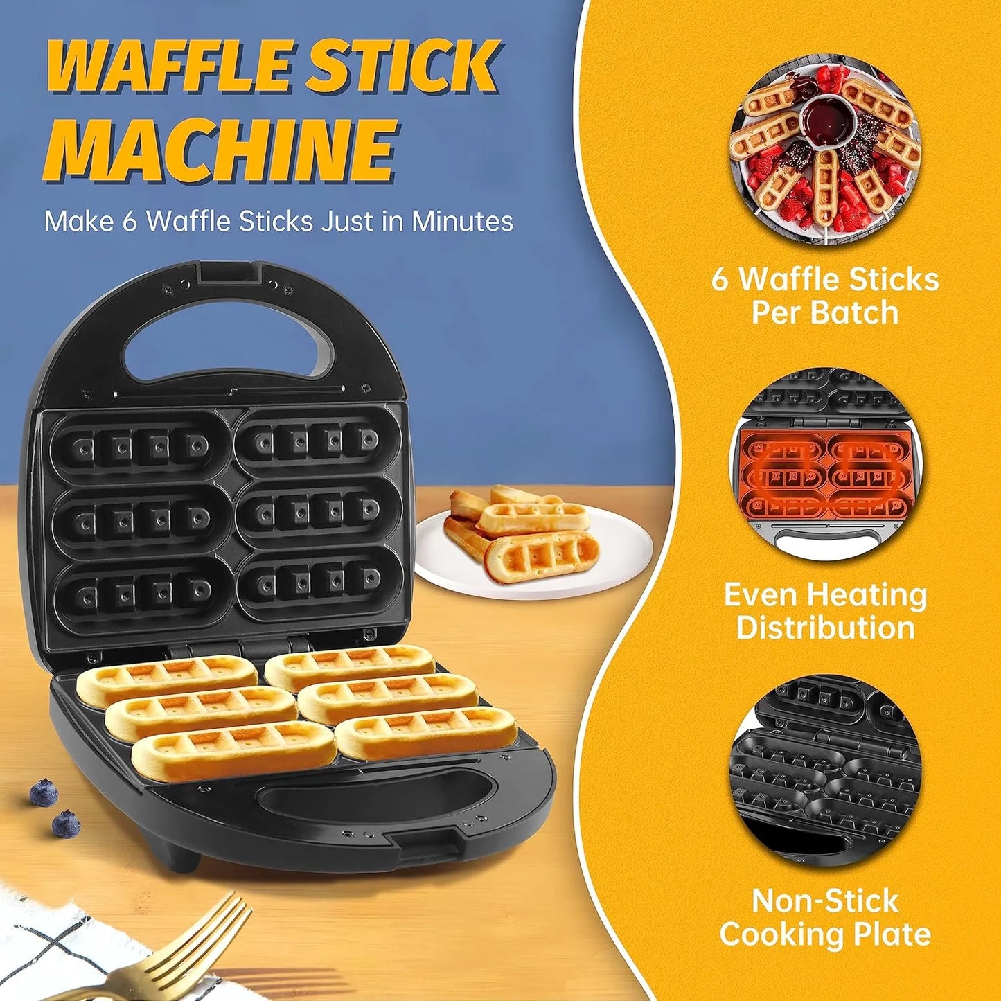 Máquina Hacer Gofres Mini Plancha 6 Palitos Ideal Desayunos Rápidos