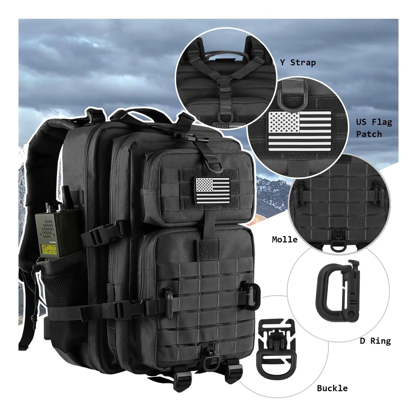 Mochila Táctica Militar 45L Resistente Al Agua Con Sistema MOLLE Y Compartimento Hidratación