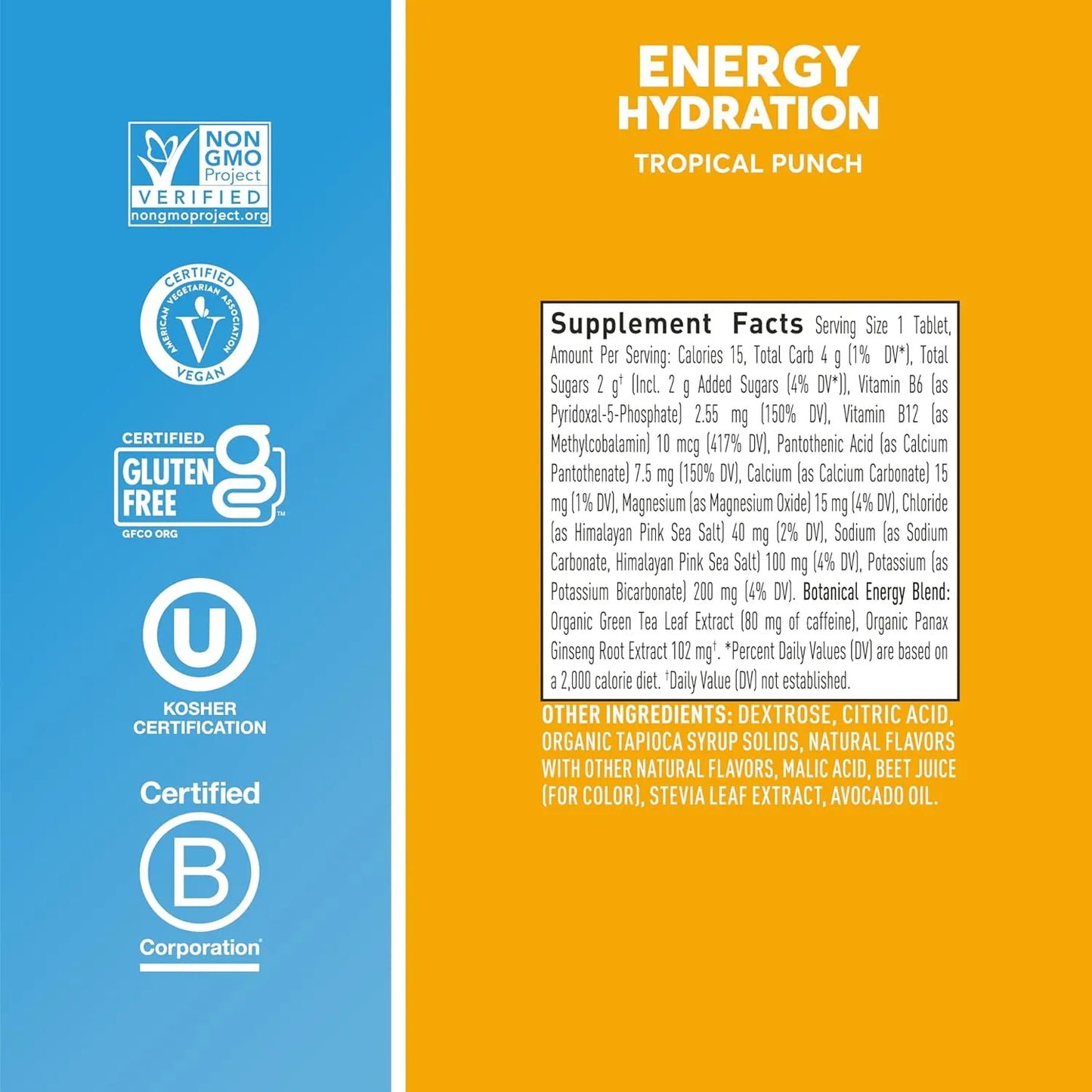 Nuun Energia Tabletas 80 Unidades Golpe Tropical Cafeina Ginseng Hidratacion Vitaminas