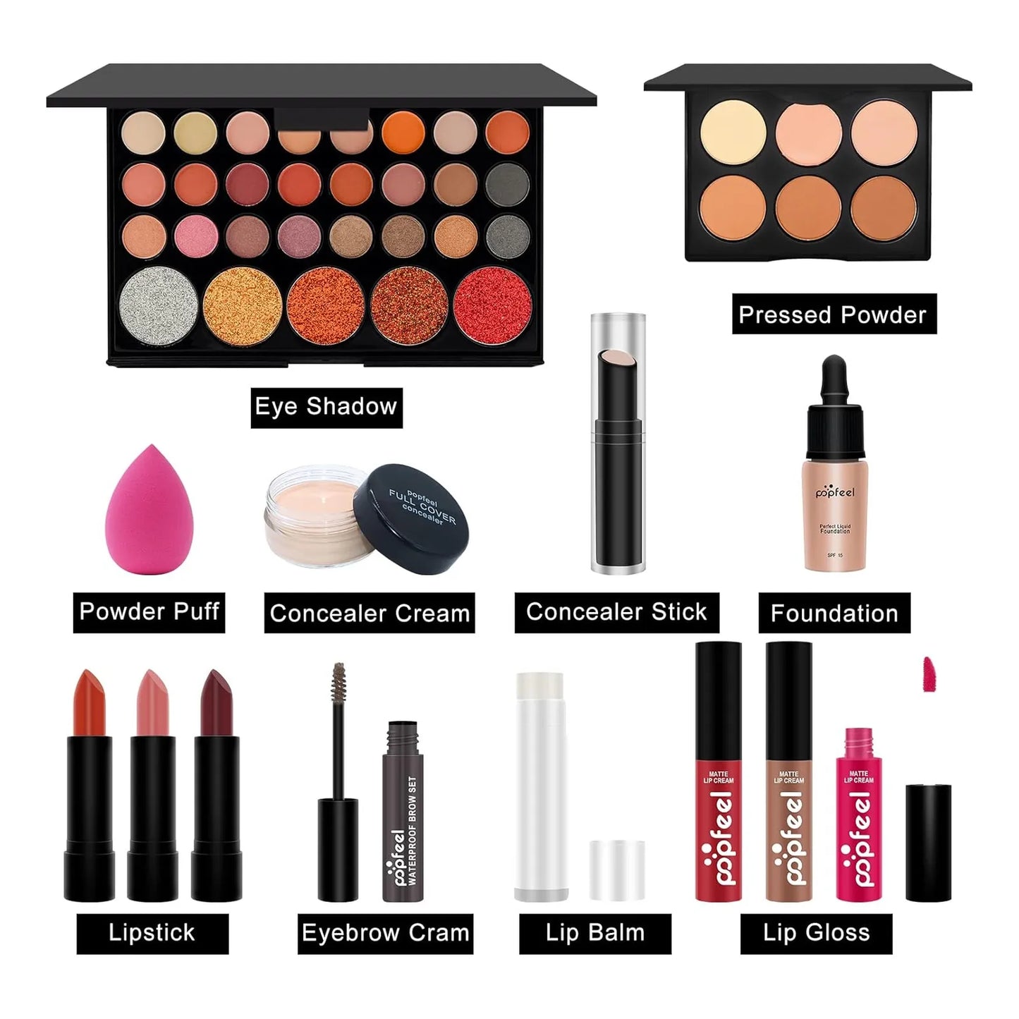 Kit Maquillaje Todo En Uno Brocha Sombras Brillo Labial Regalo Perfecto